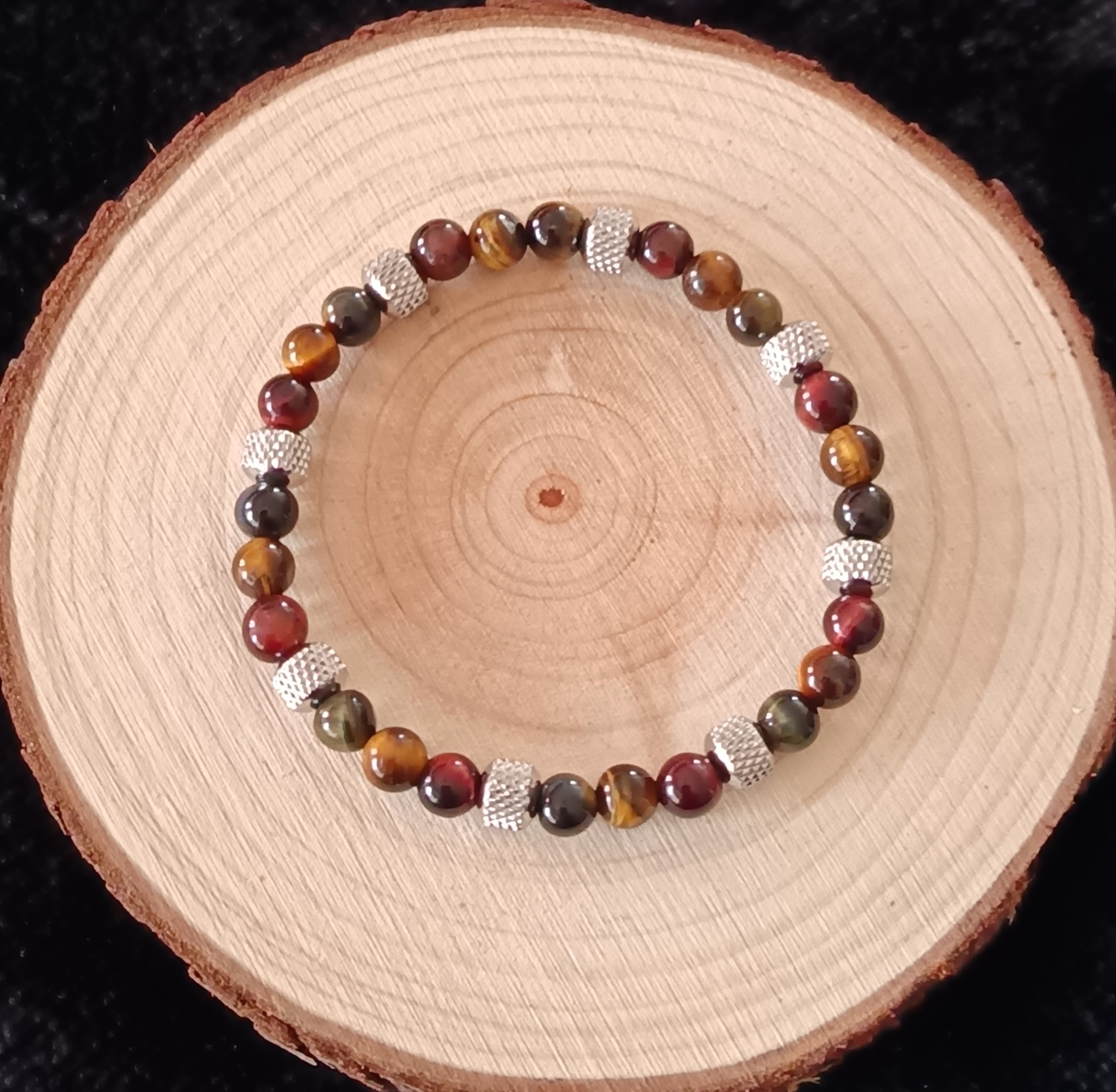 Bracelet "courage" en œil de taureau, faucon et tigre