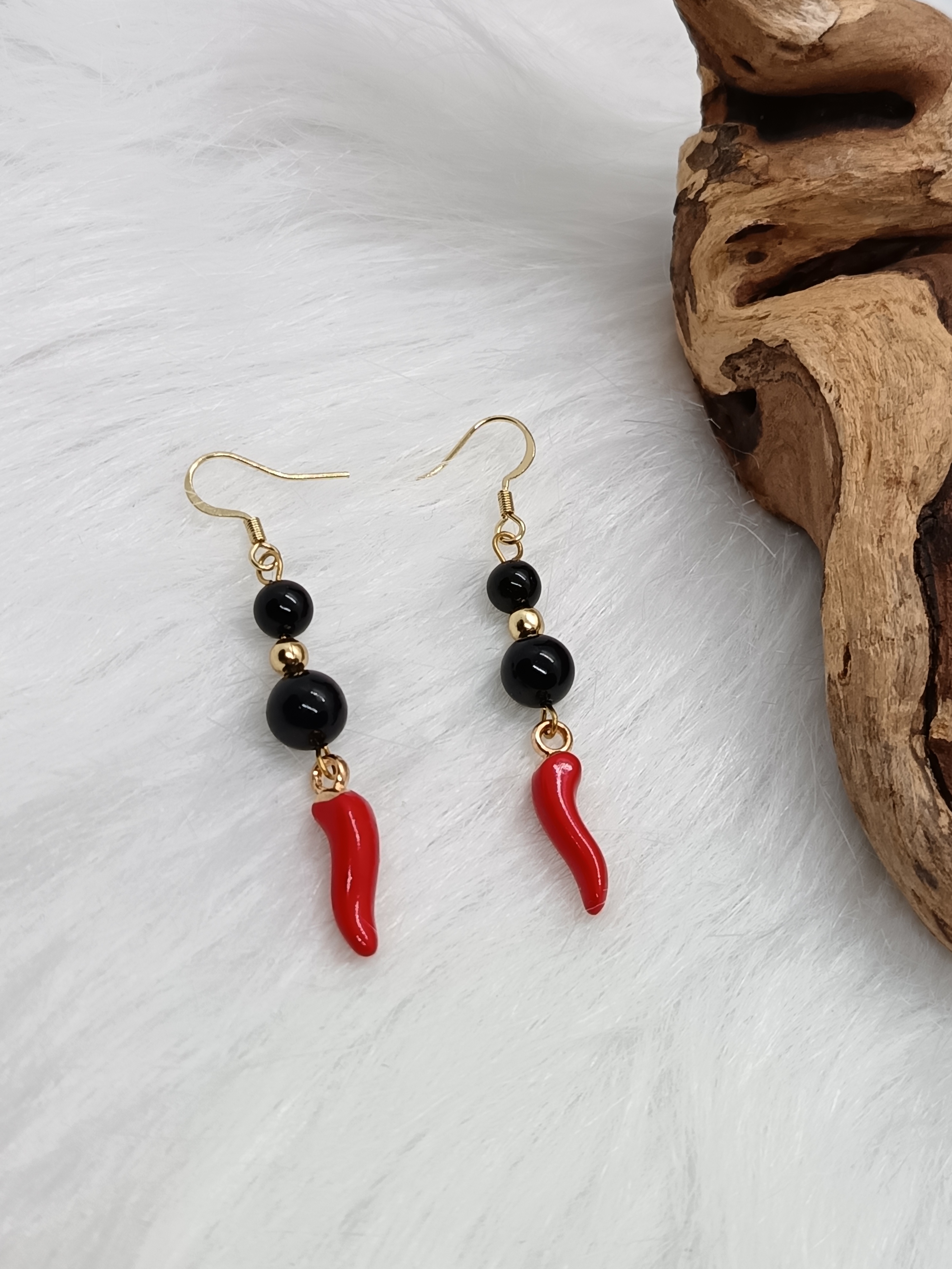 Boucles d'oreilles "pimentées" en tourmaline noire