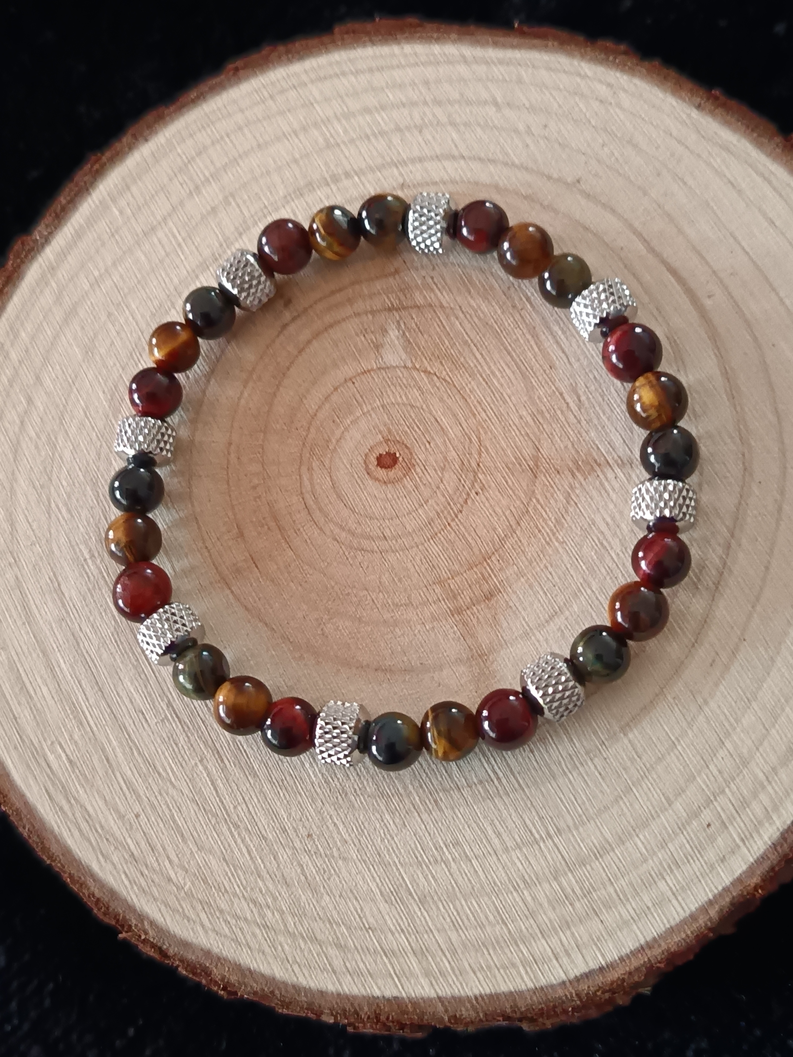 Bracelet "courage" en œil de taureau, faucon et tigre