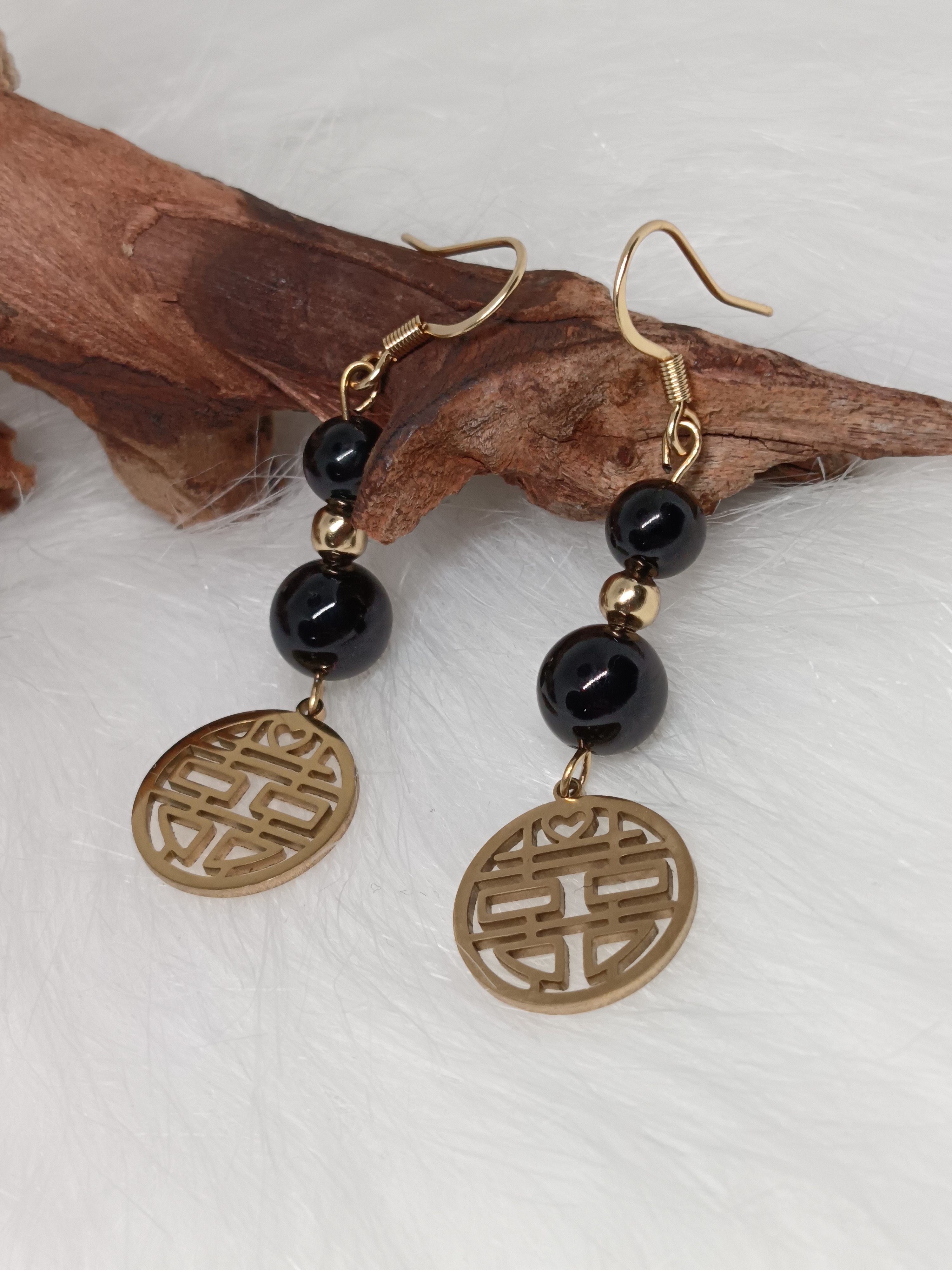 Boucles d'oreilles "protection" en onyx