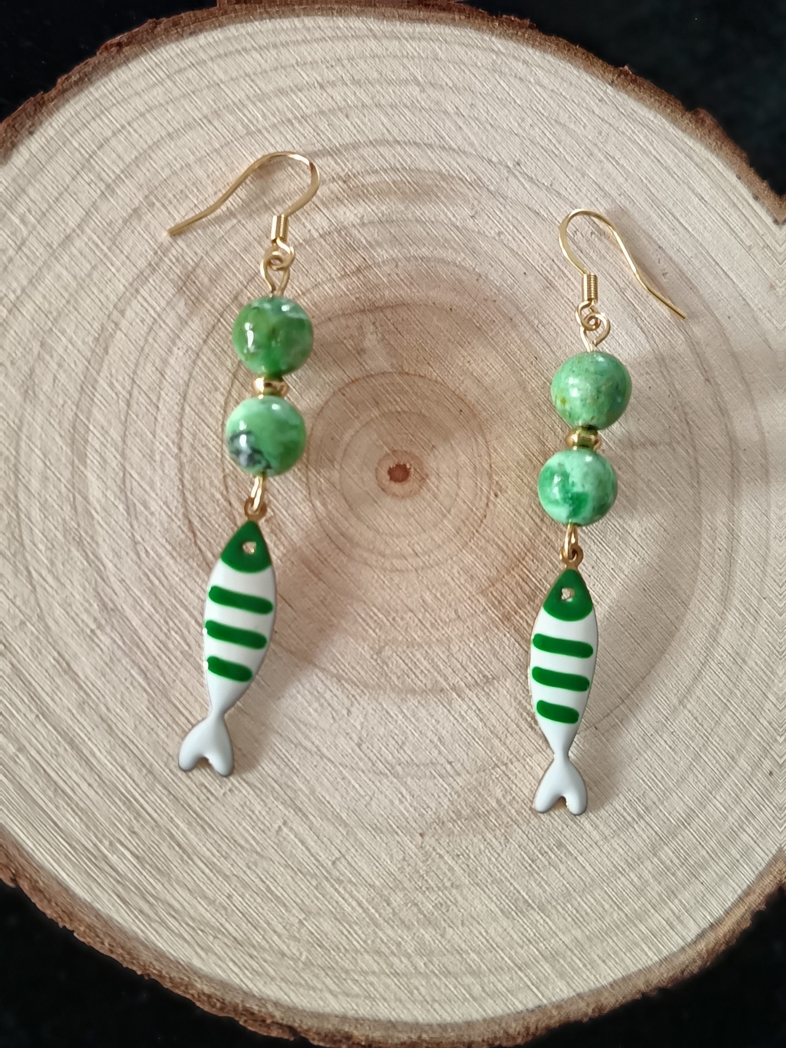 Boucles d'oreilles "poisson" en variscite 