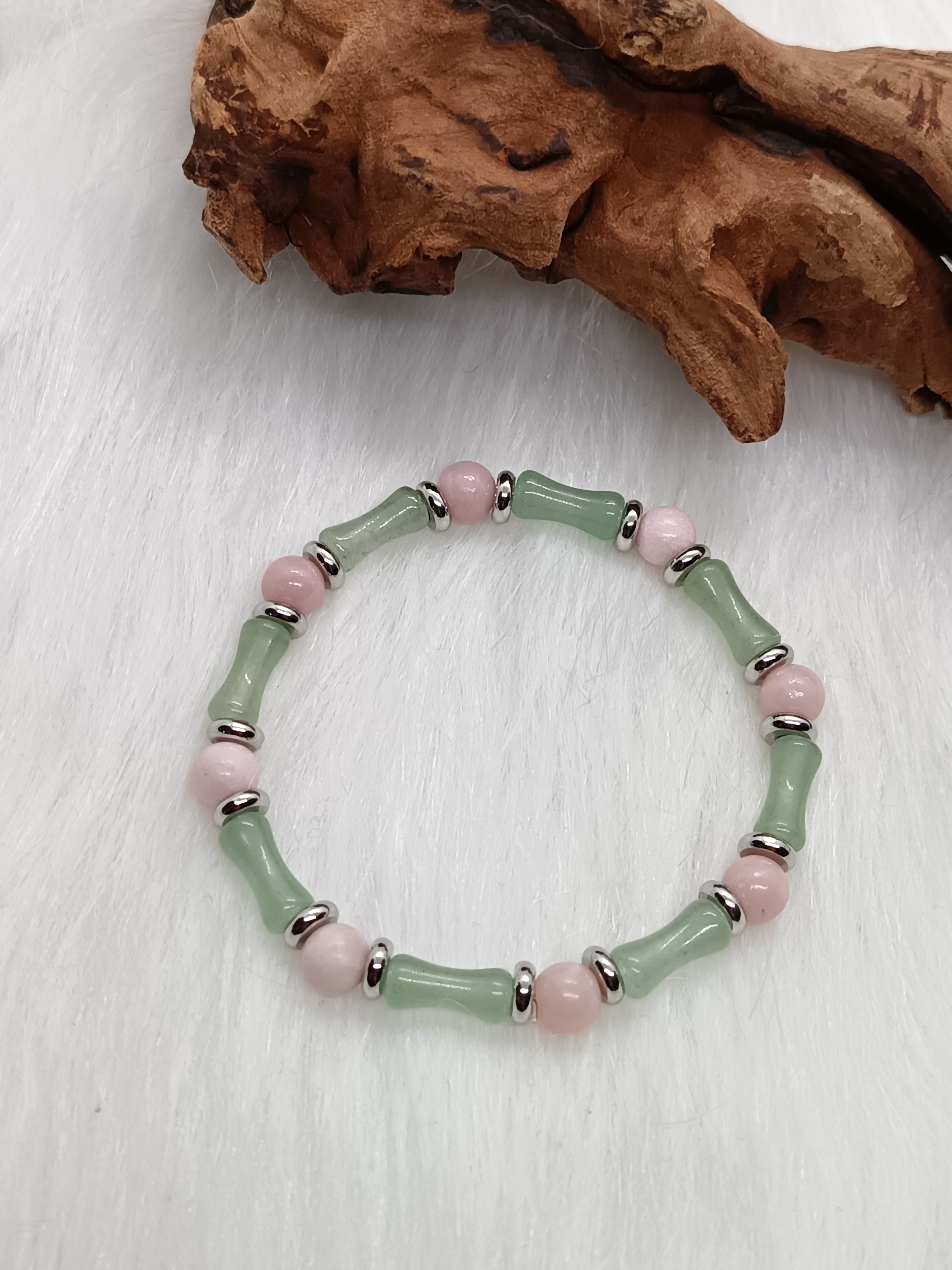 Bracelet "bambou" en aventurine verte et opale rose
