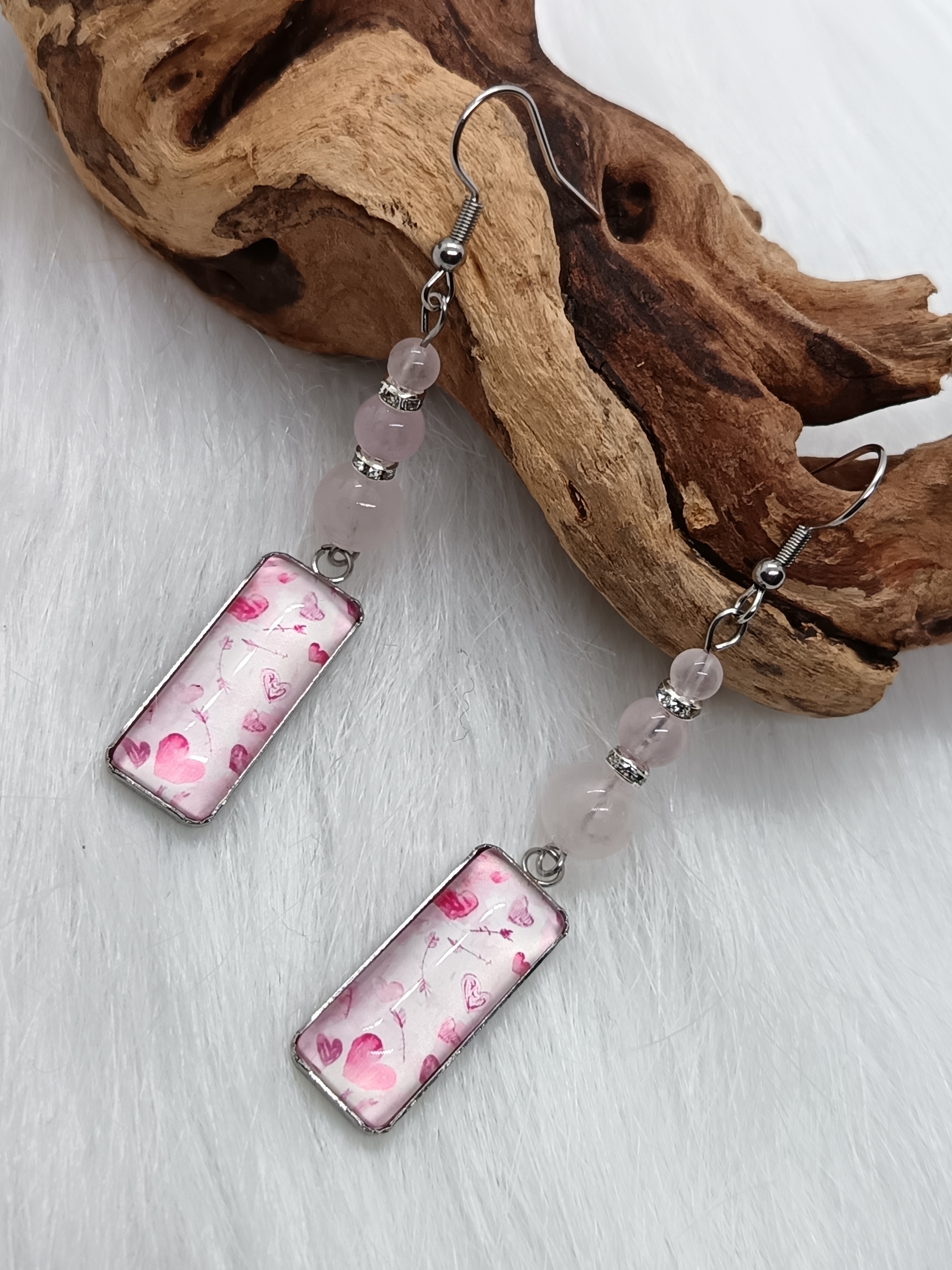 Boucles d'oreilles "jolis cœurs" en quartz rose