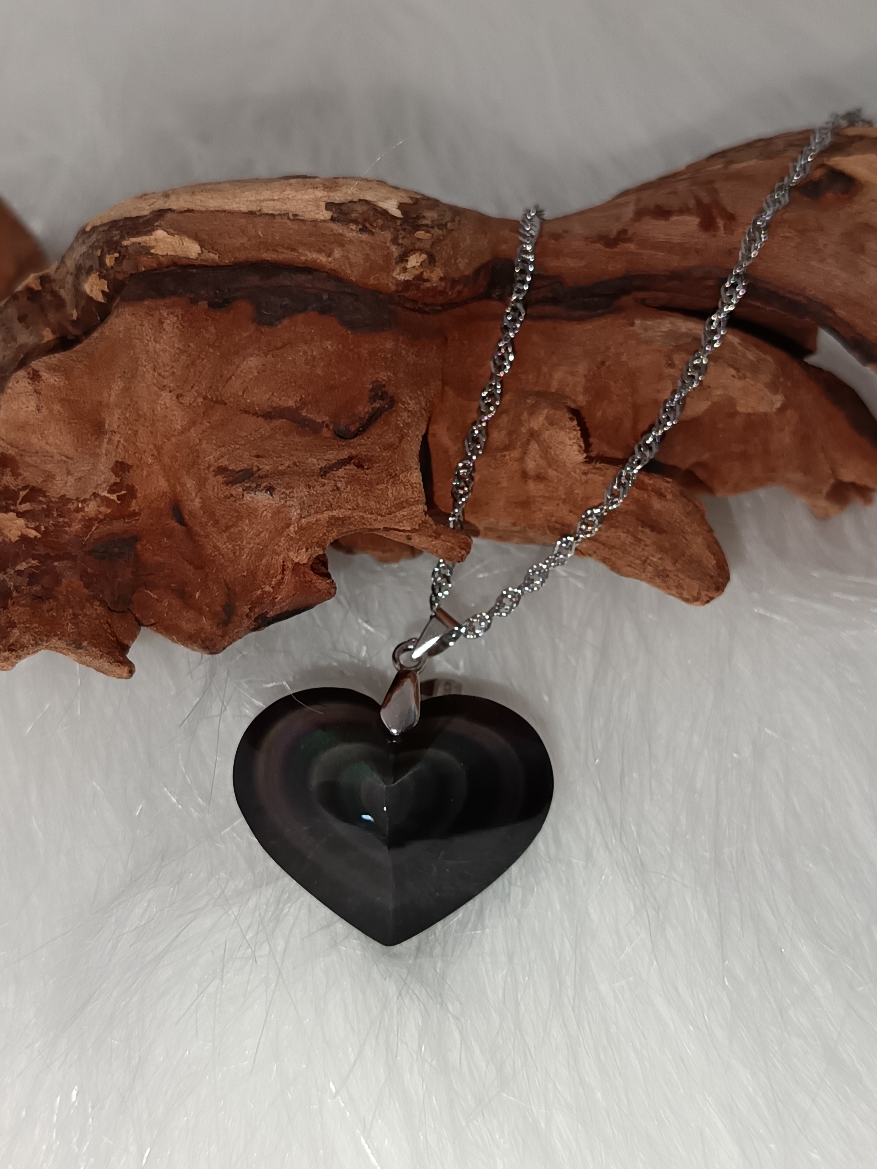 Collier "mon cœur" en obsidienne œil céleste