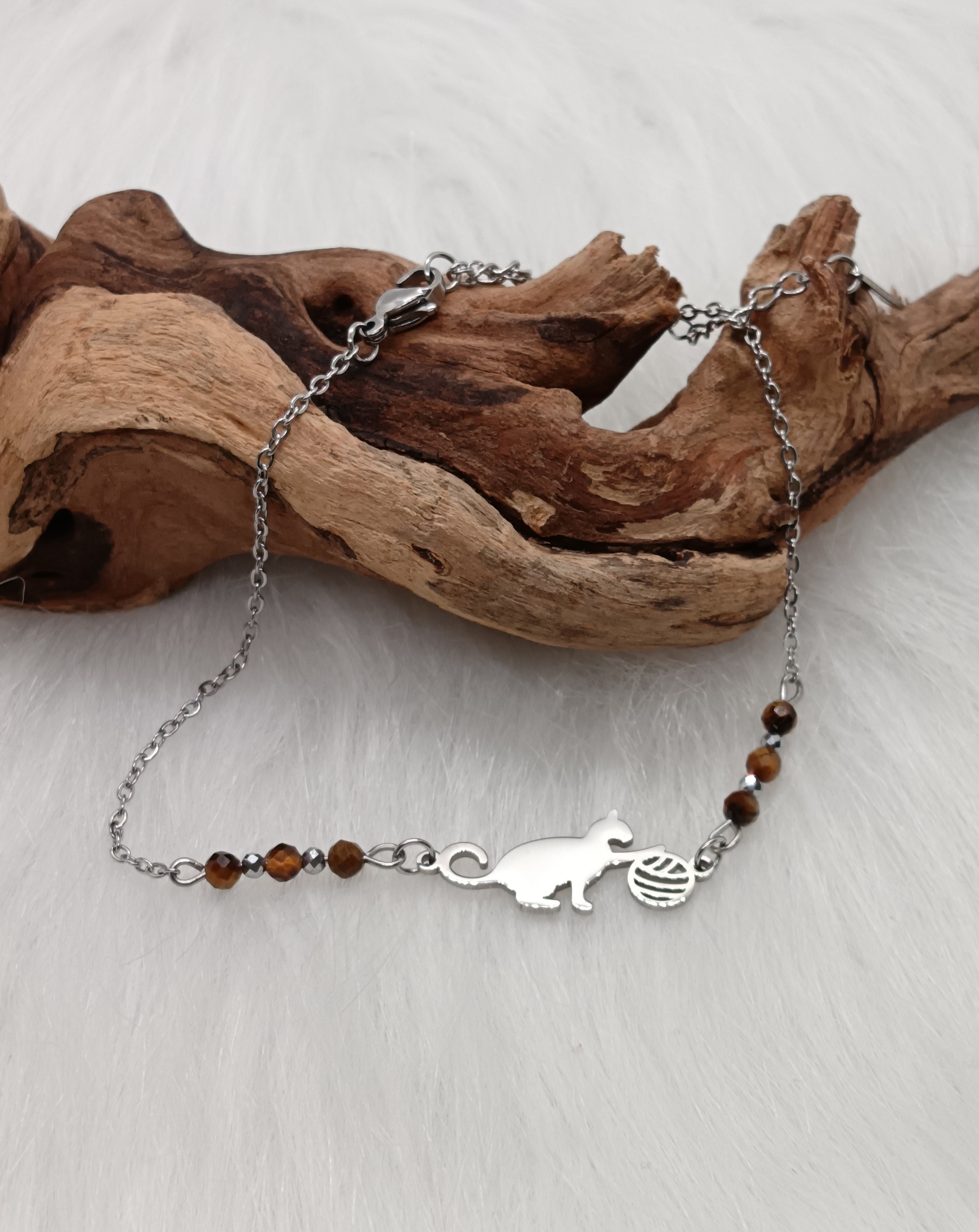 Bracelet de cheville "chat" en œil de tigre