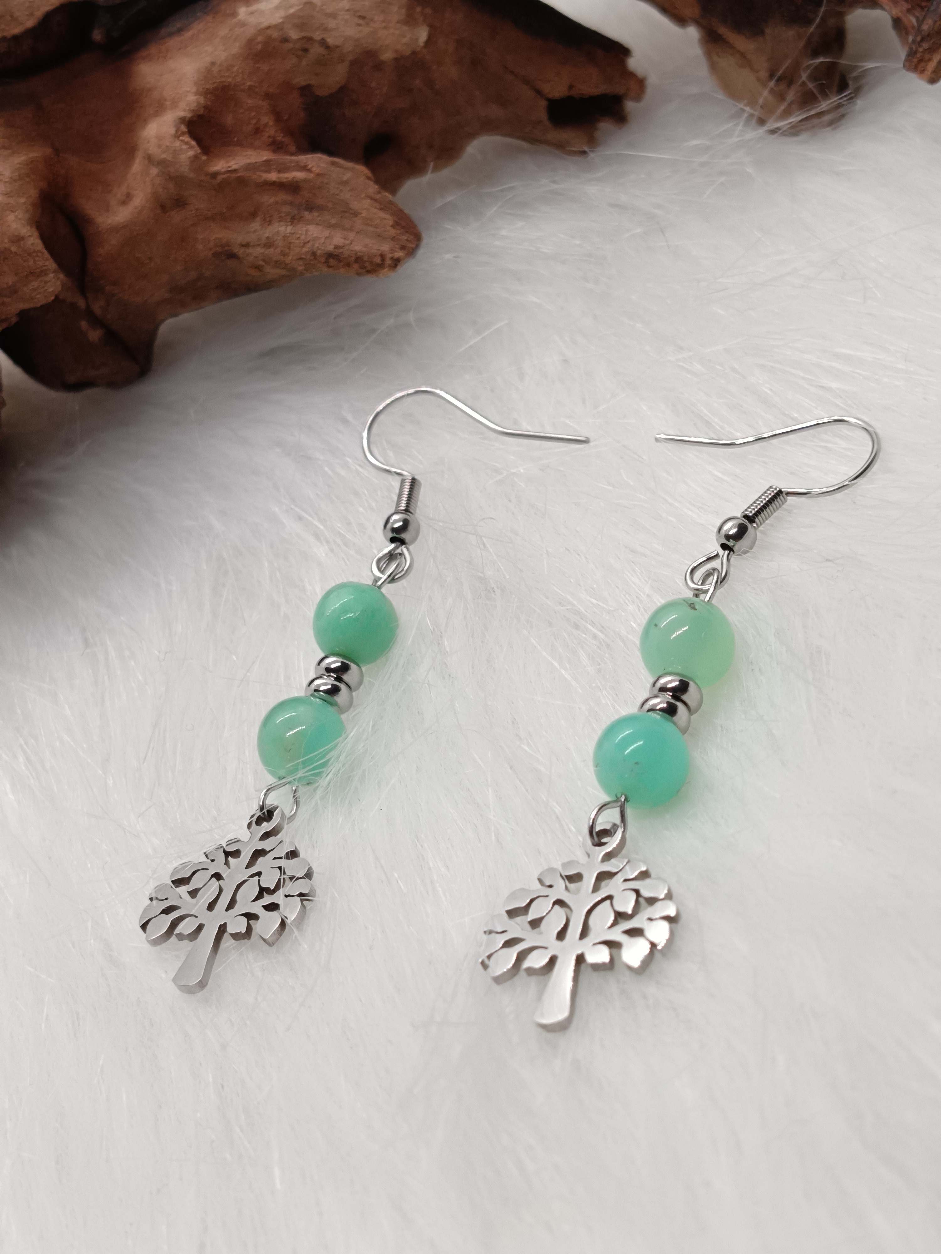 Boucles d'oreilles "arbre de vie" en chrysoprase