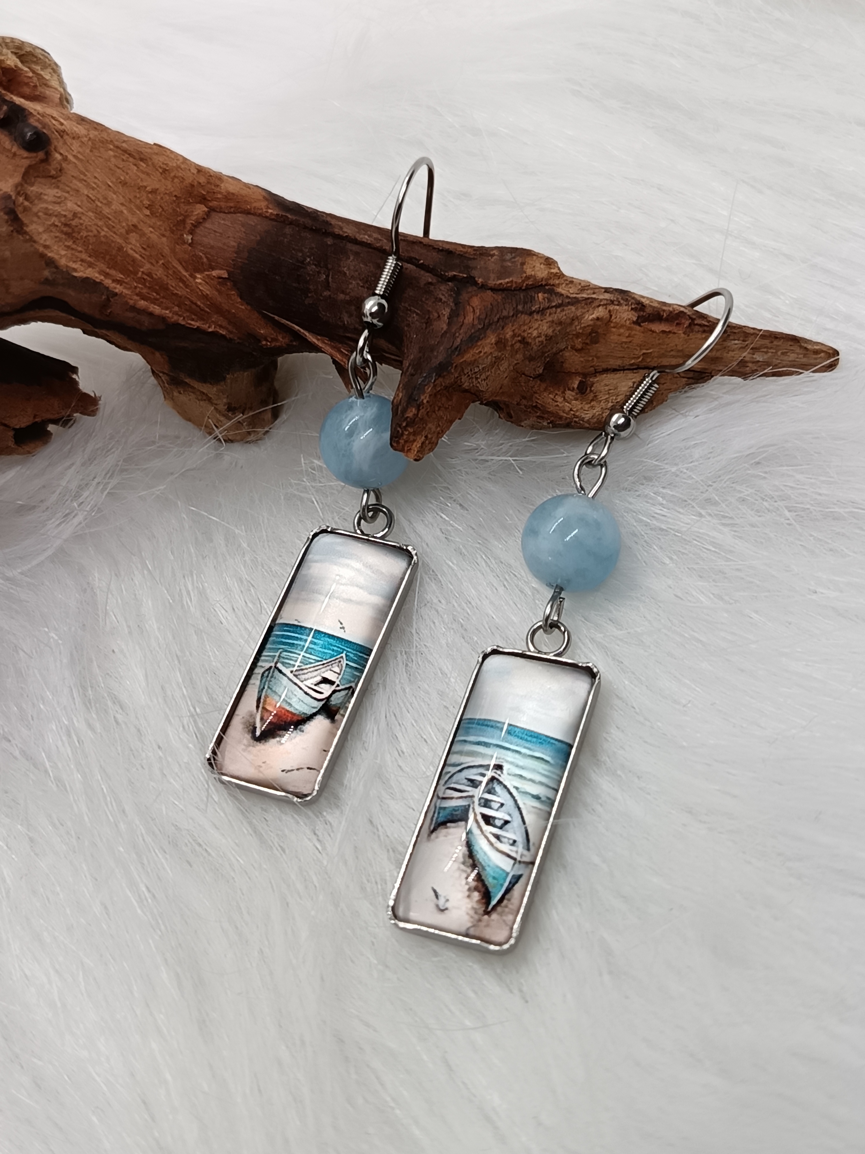 Boucles d'oreilles "bord de mer" en aigue-marine 