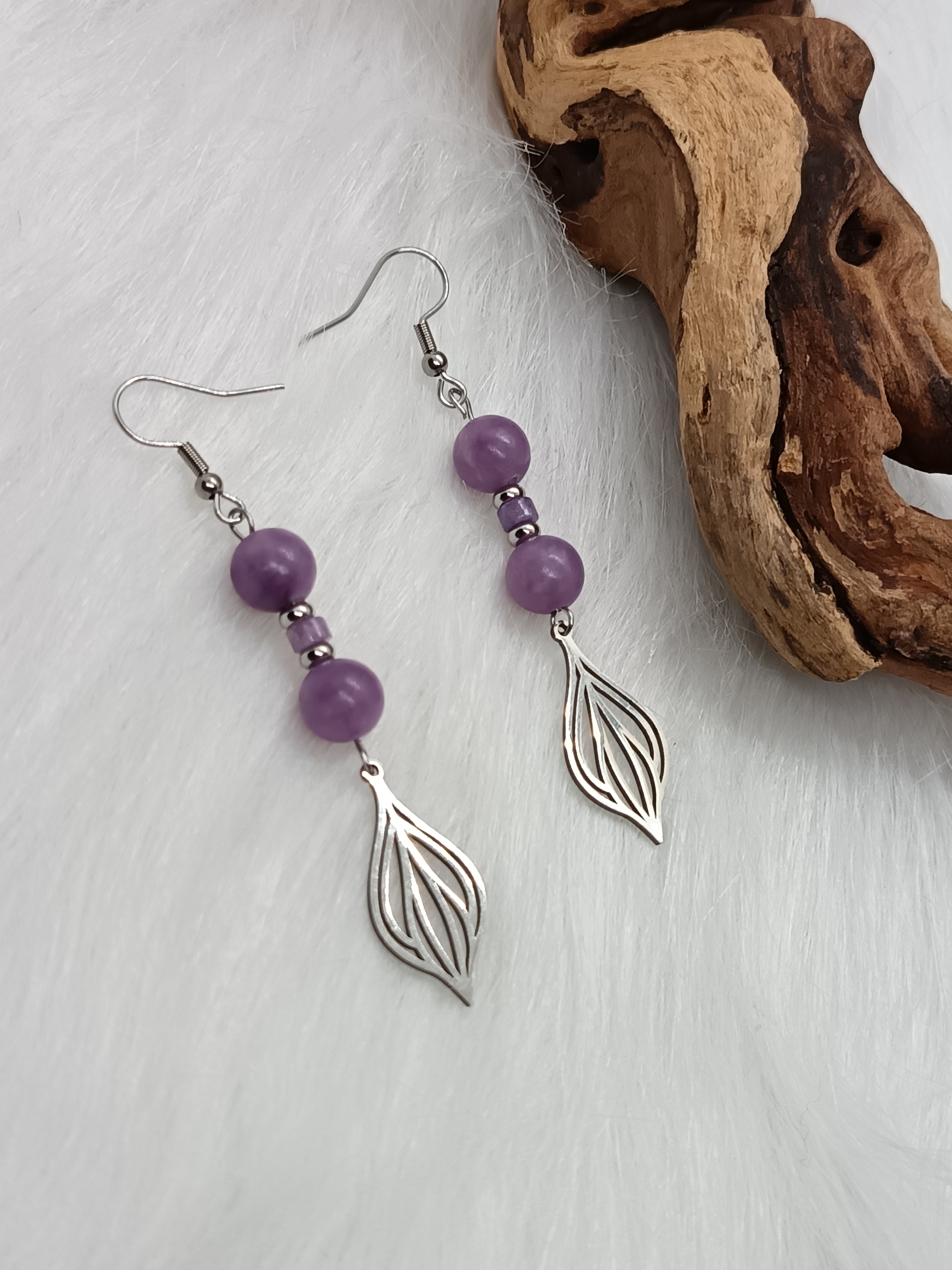 Boucles d'oreilles "paix intérieure" en lépidolite