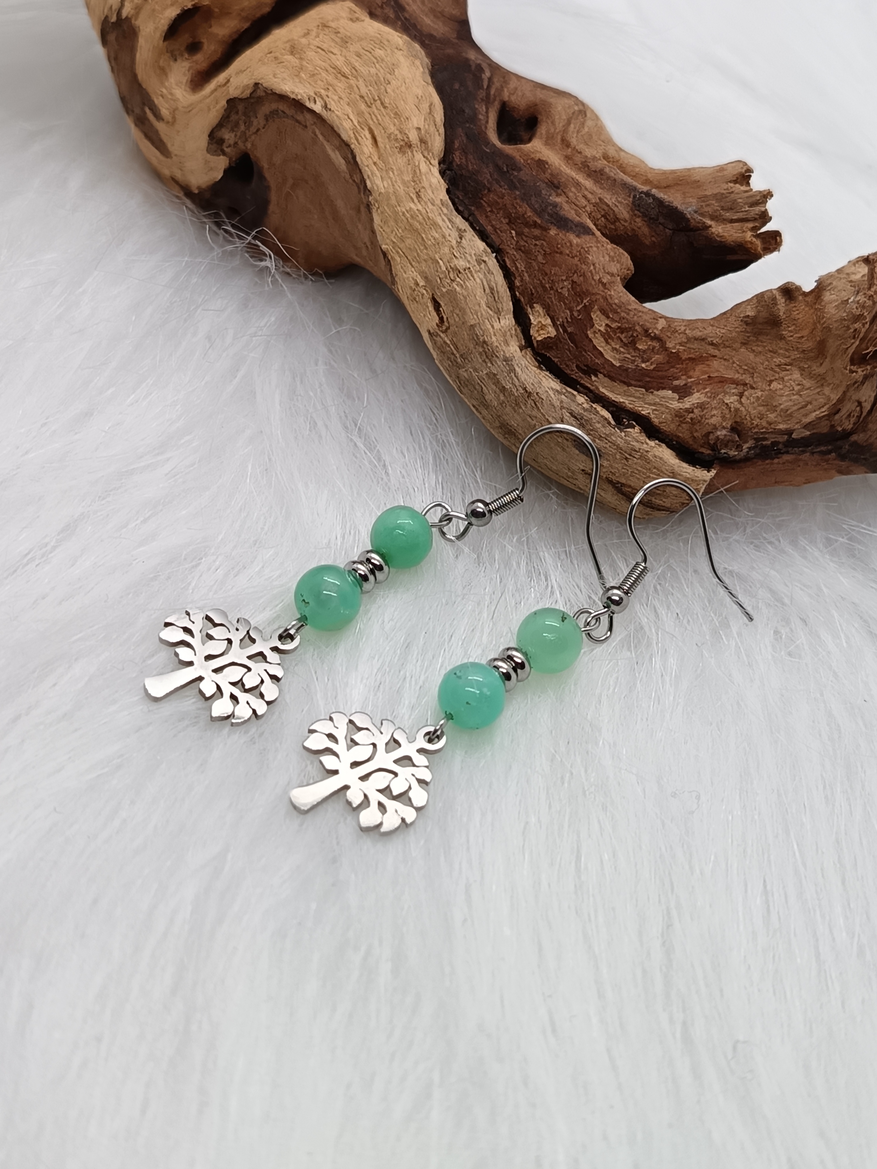 Boucles d'oreilles "arbre de vie" en chrysoprase