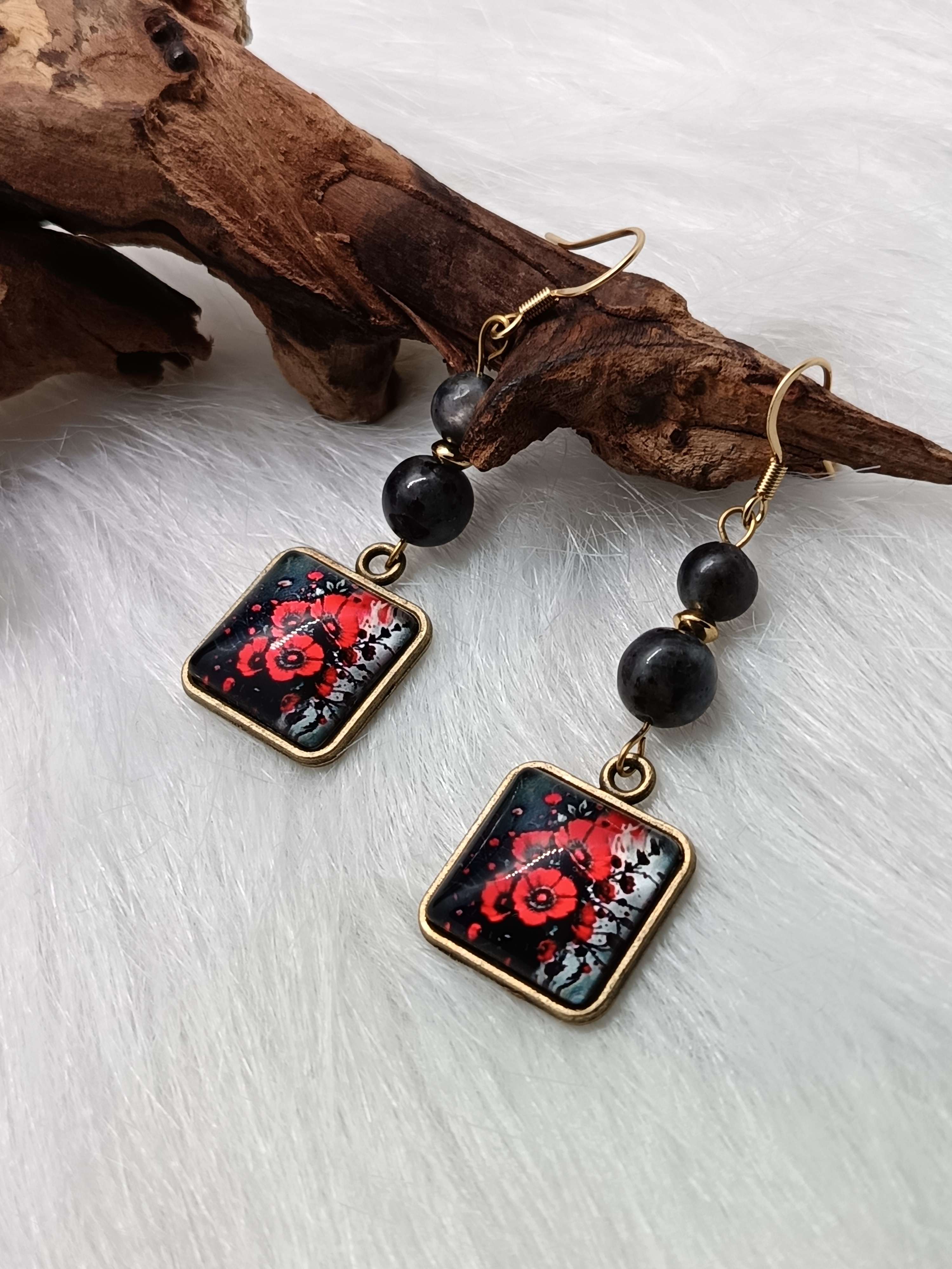 Boucles d'oreilles "jolis coquelicots" en larvikite