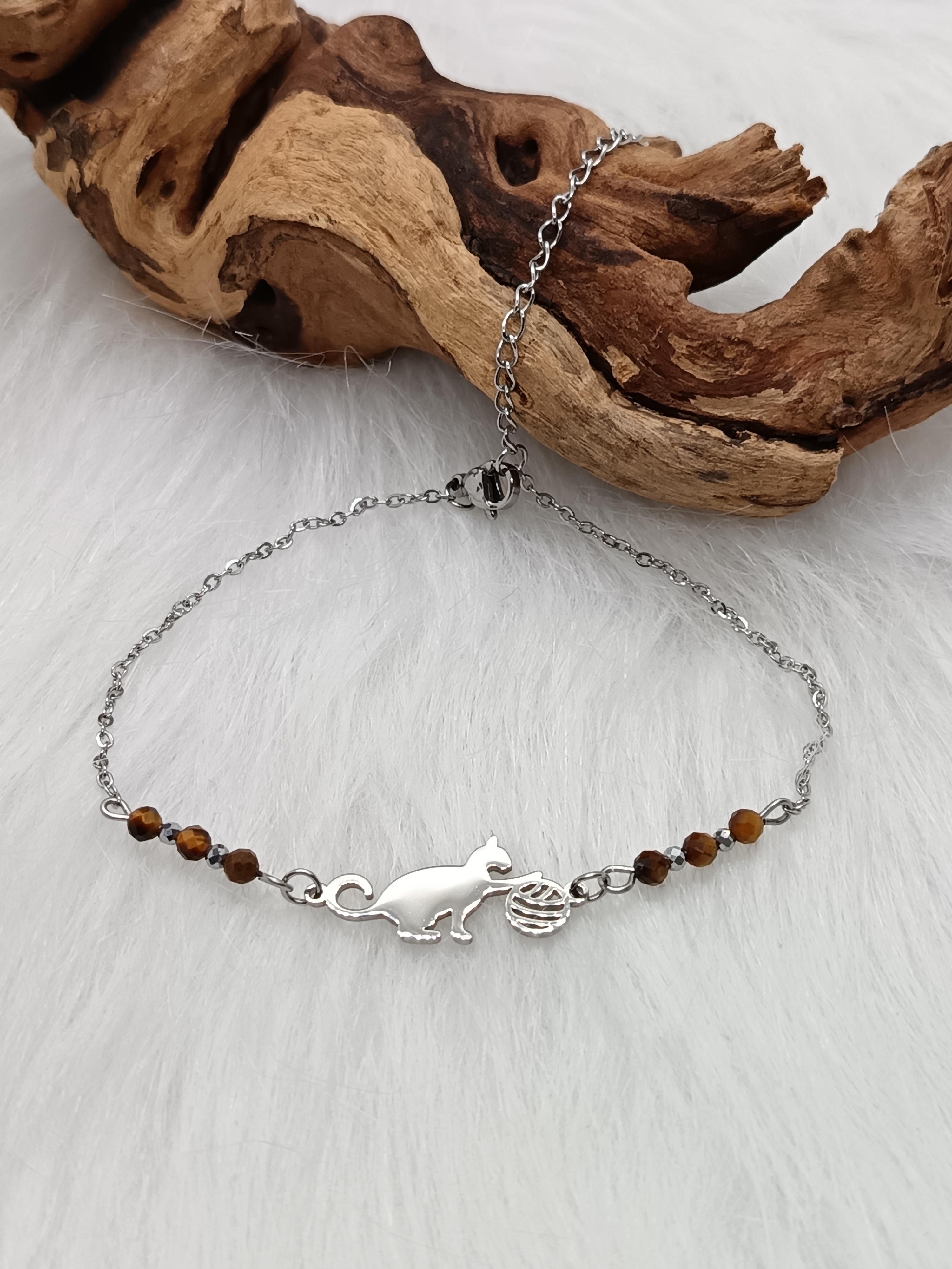 Bracelet de cheville "chat" en œil de tigre