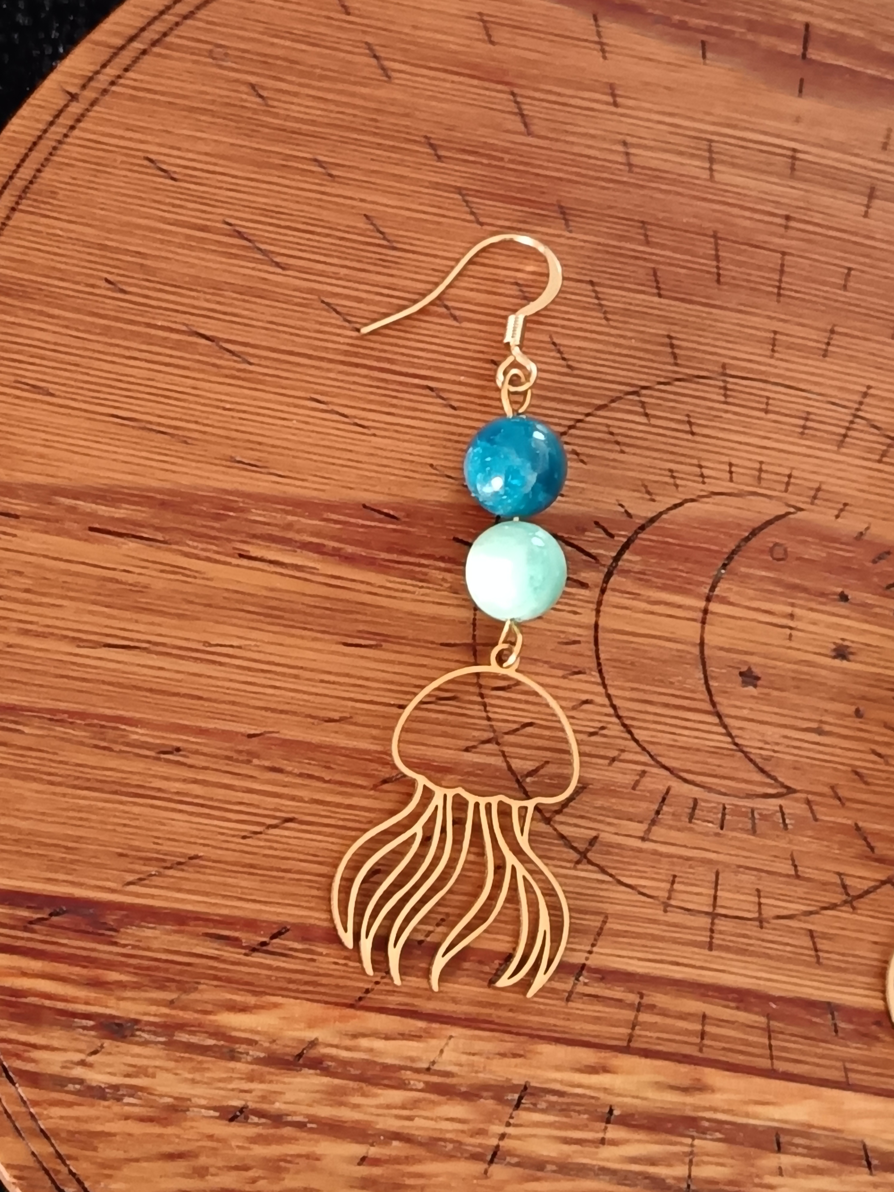Boucles d'oreilles "méduse" en amazonite et apatite bleue