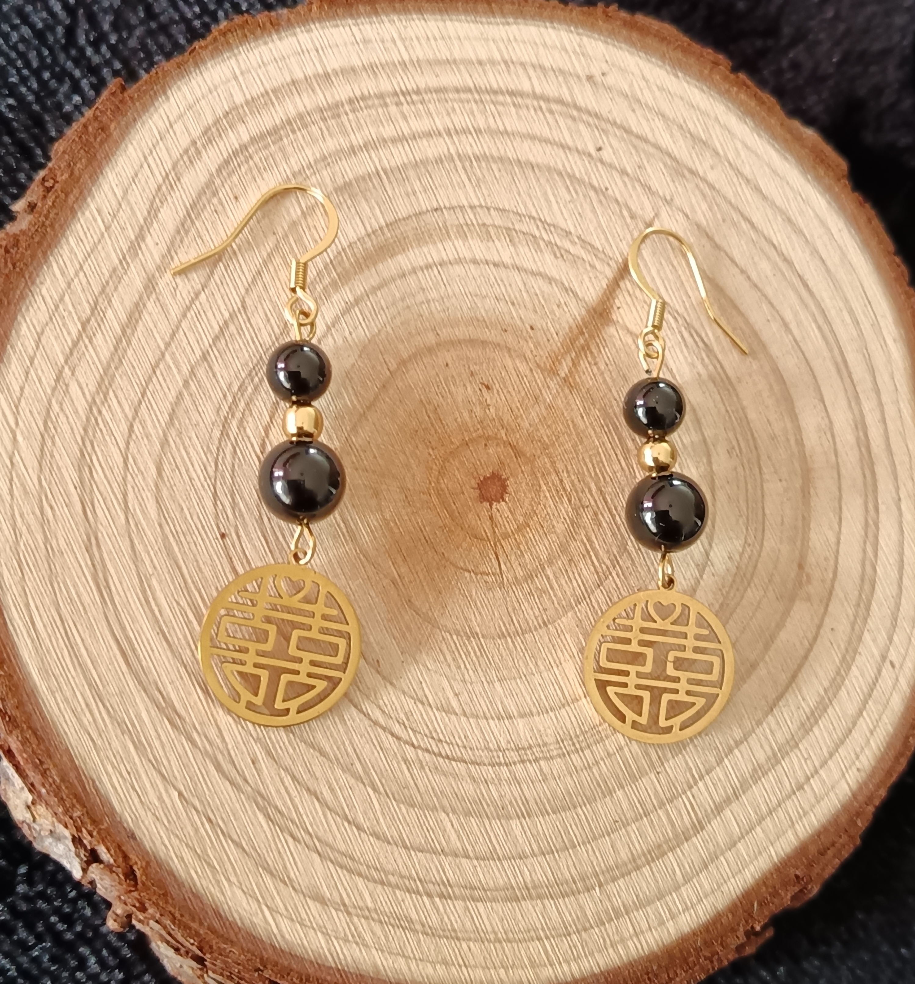 Boucles d'oreilles "protection" en onyx