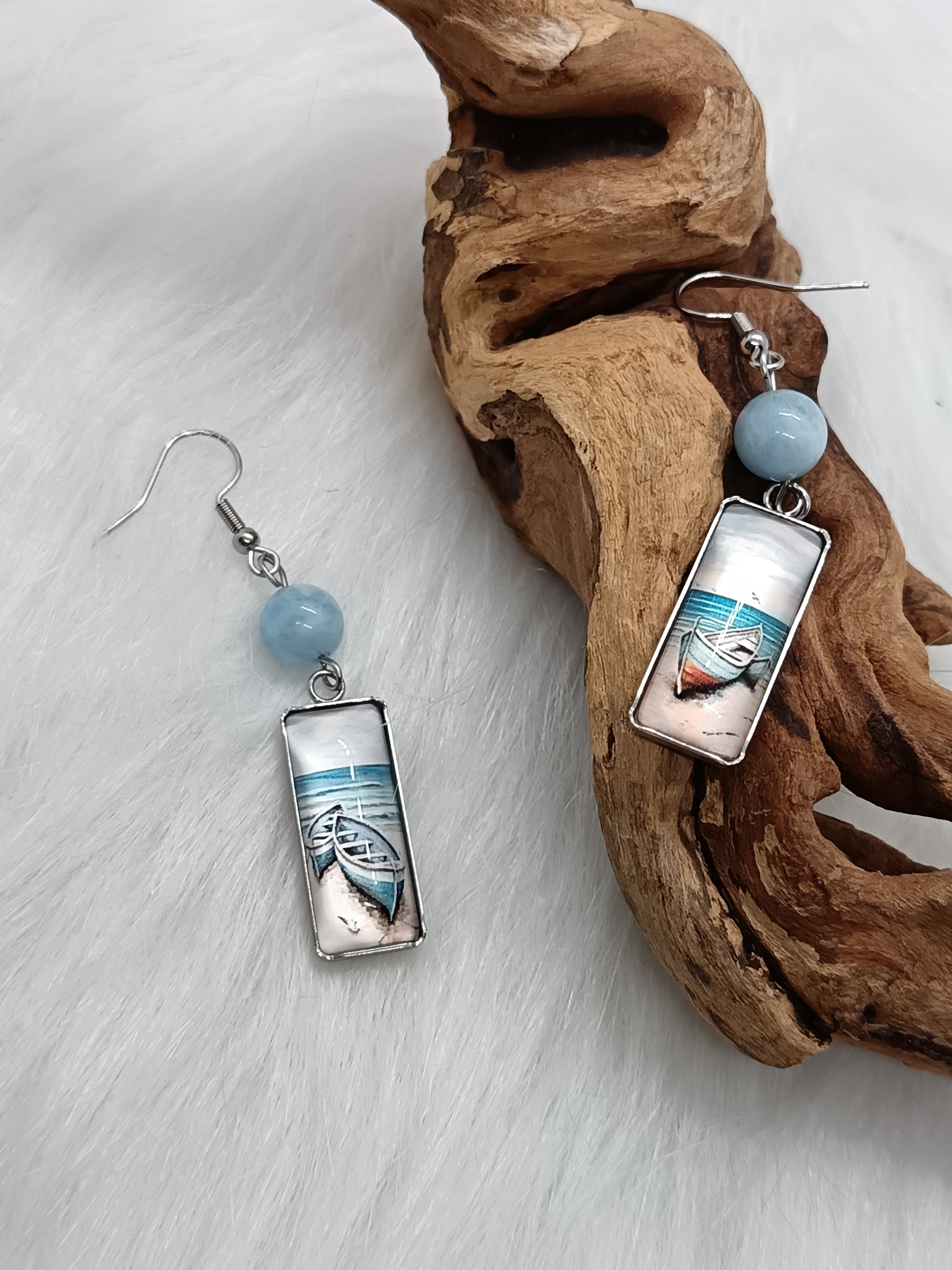 Boucles d'oreilles "bord de mer" en aigue-marine 