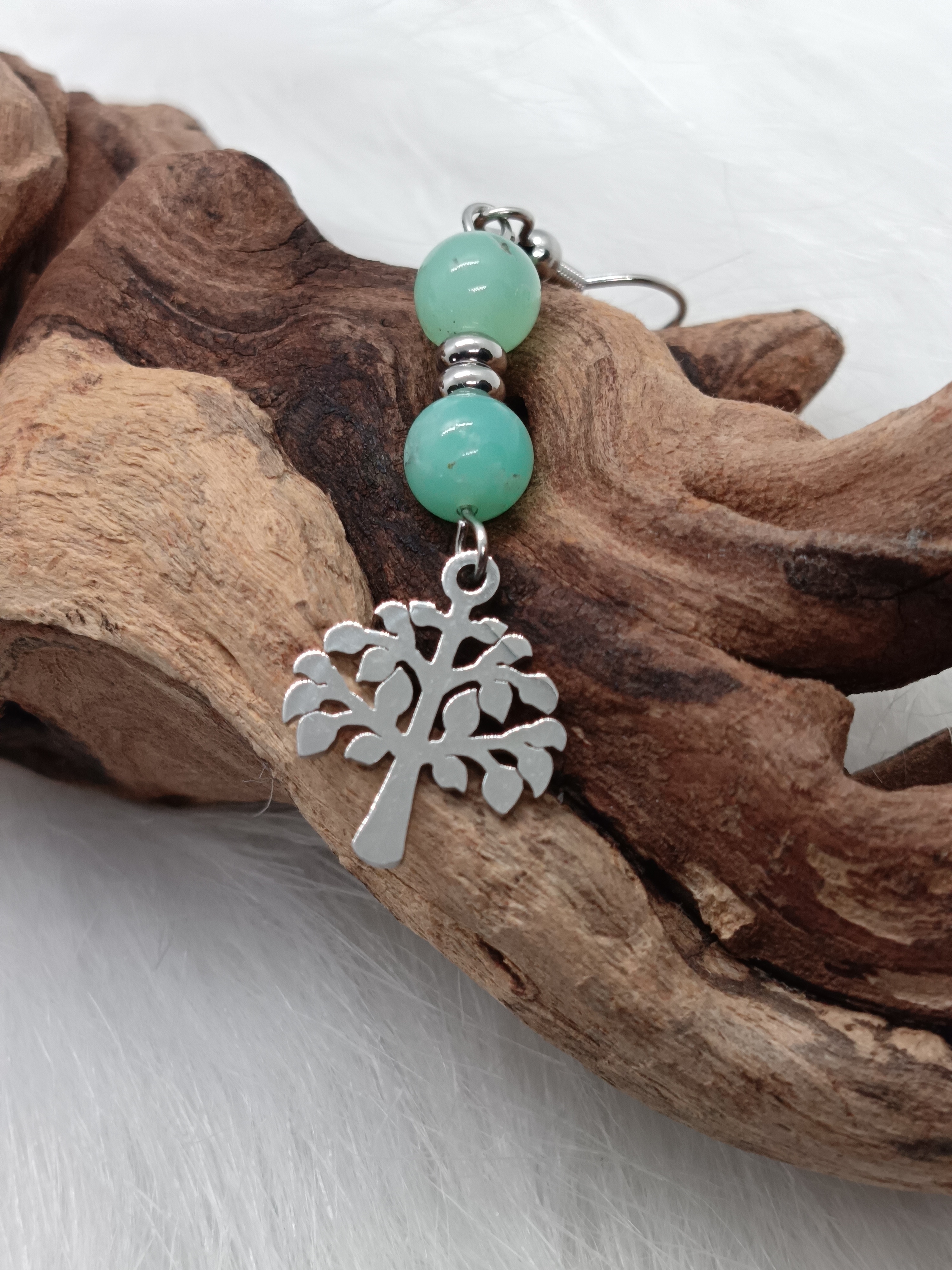 Boucles d'oreilles "arbre de vie" en chrysoprase