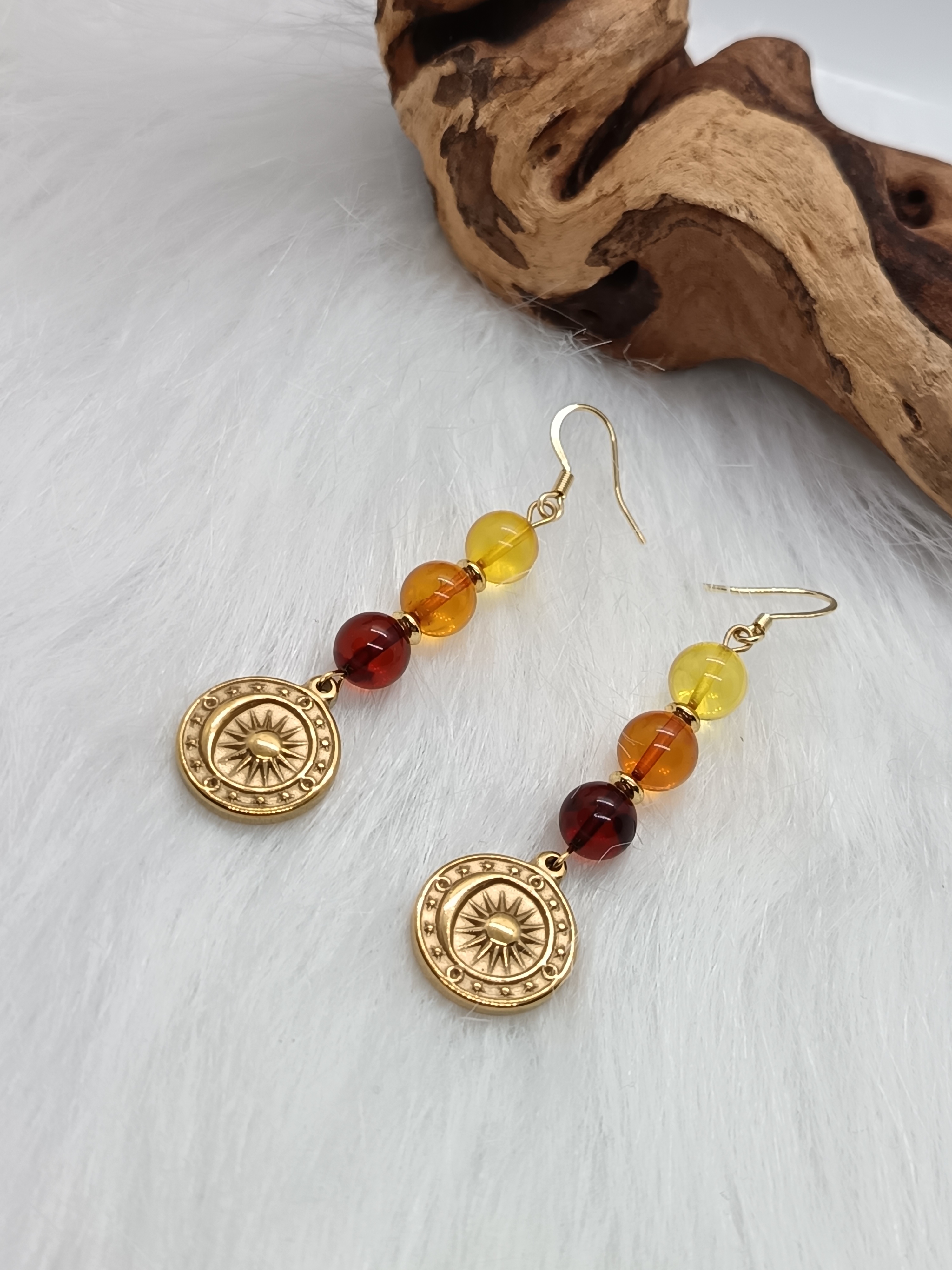 Boucles d'oreilles "énergie solaire" en ambre naturelle 