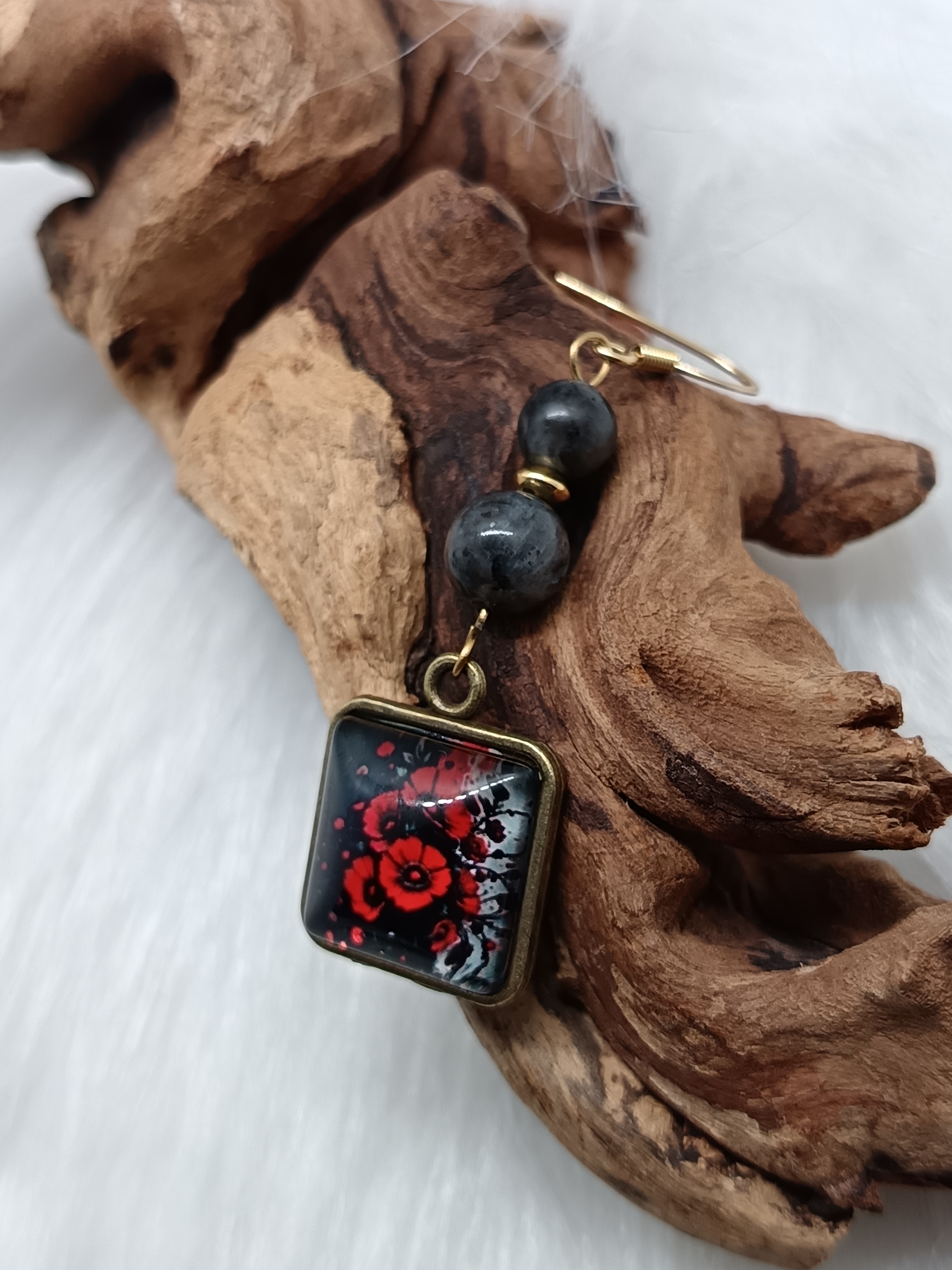 Boucles d'oreilles "jolis coquelicots" en larvikite