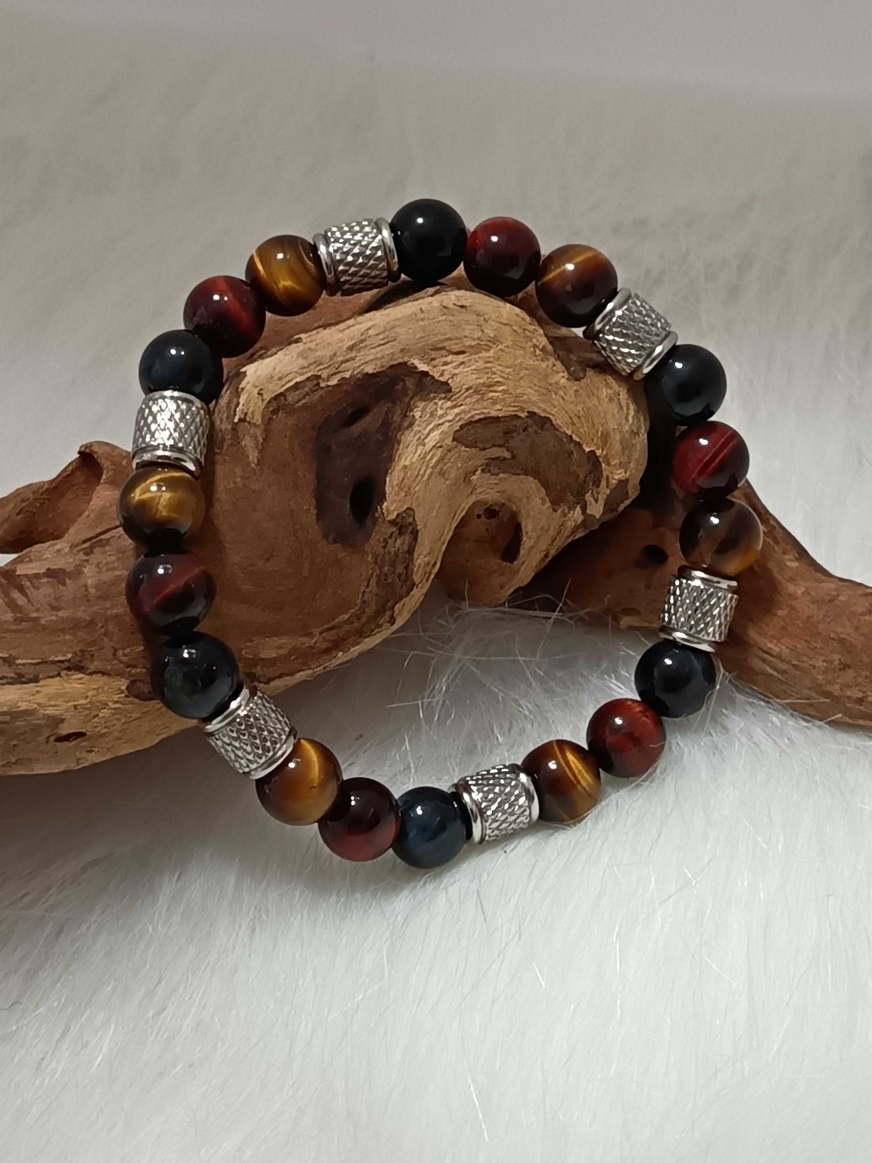 Bracelet "triple protection" en œil de faucon, œil de taureau et œil de tigre