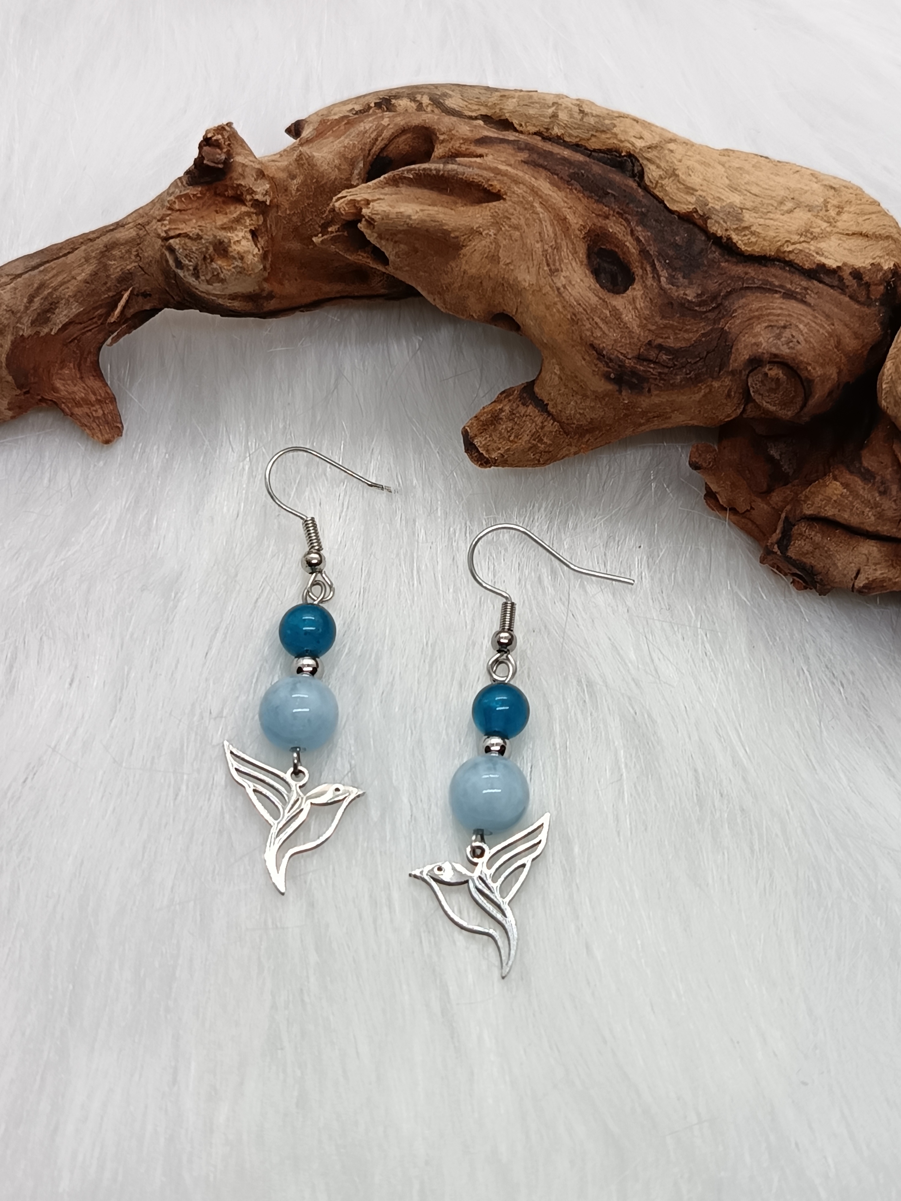 Boucles d'oreilles "zozio" en aigue-marine et apatite bleue