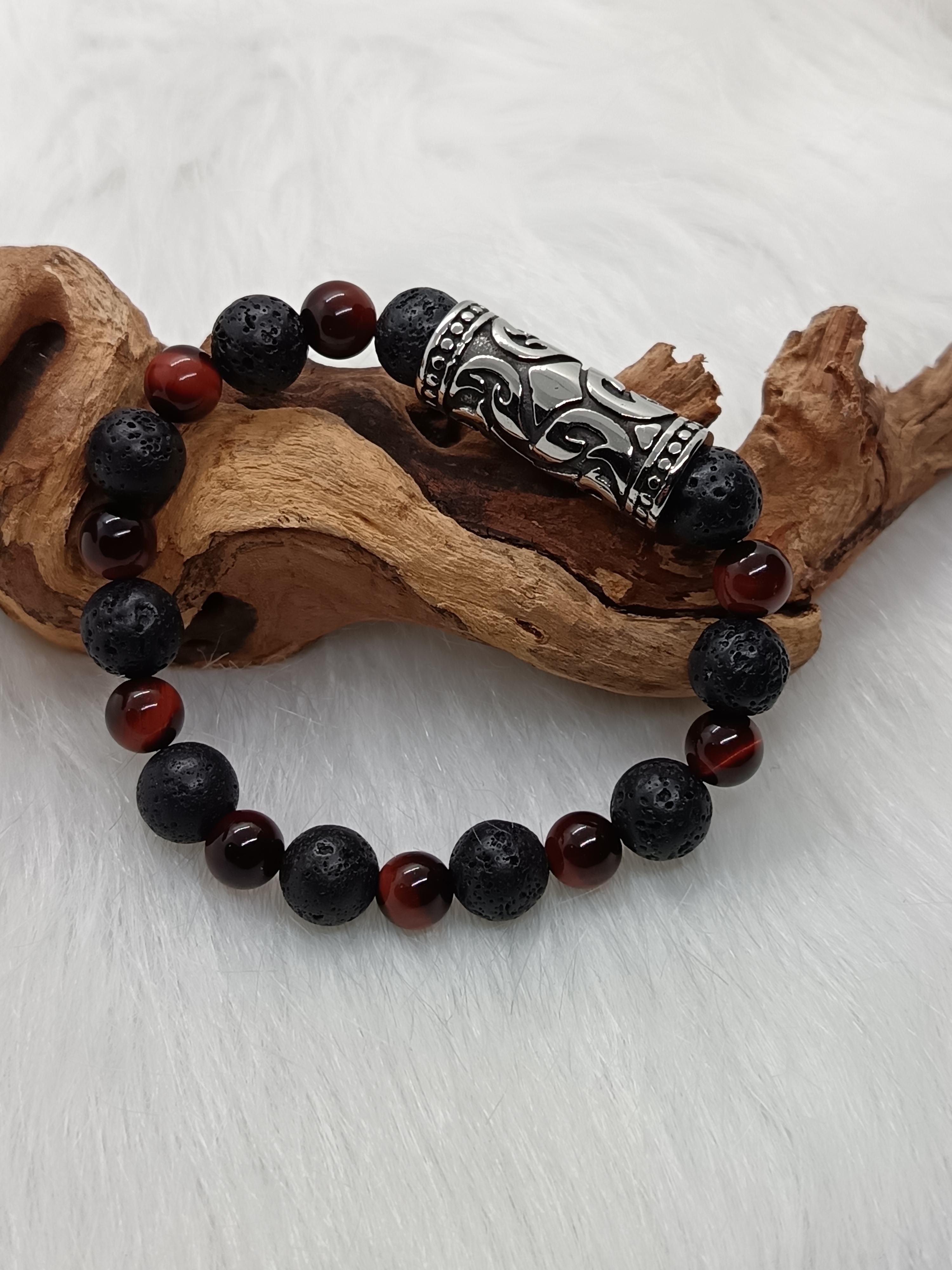 Bracelet "vitalité" en pierre de lave et œil de taureau