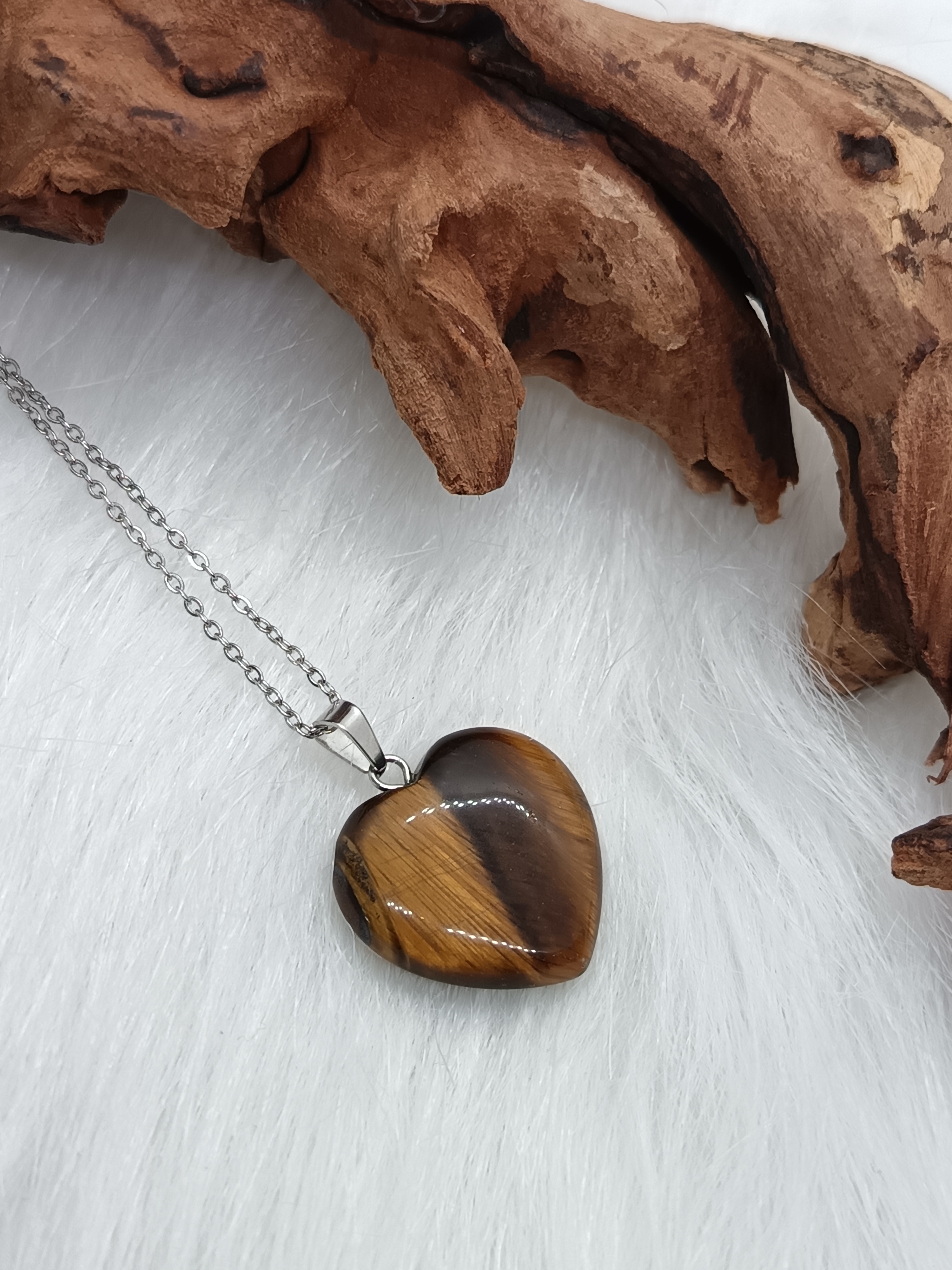 Collier "mon cœur" en œil de tigre 