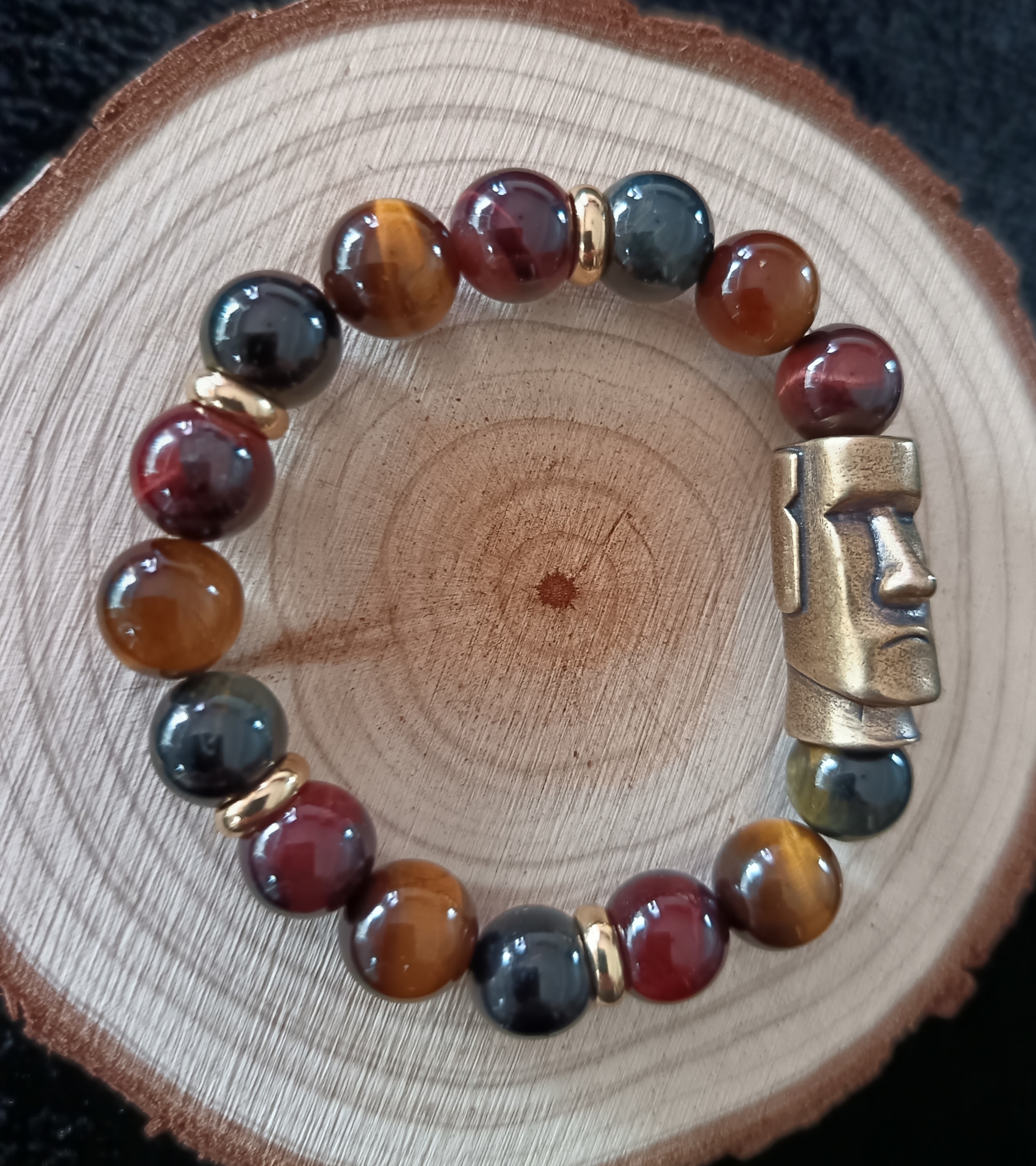 Bracelet "protection" en œil de tigre, faucon et taureau