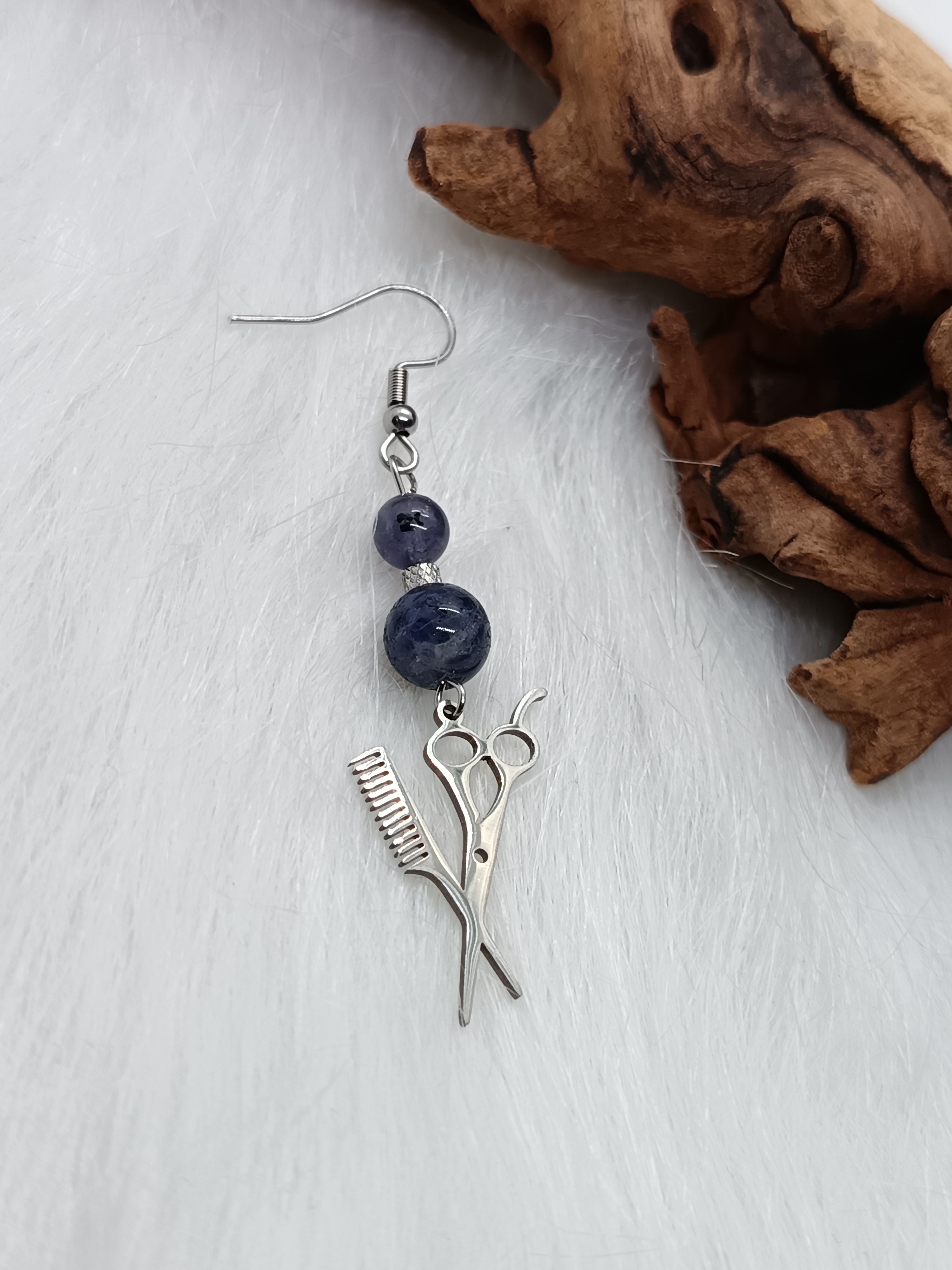 Boucles d'oreilles "bien coiffées" en cordiérite