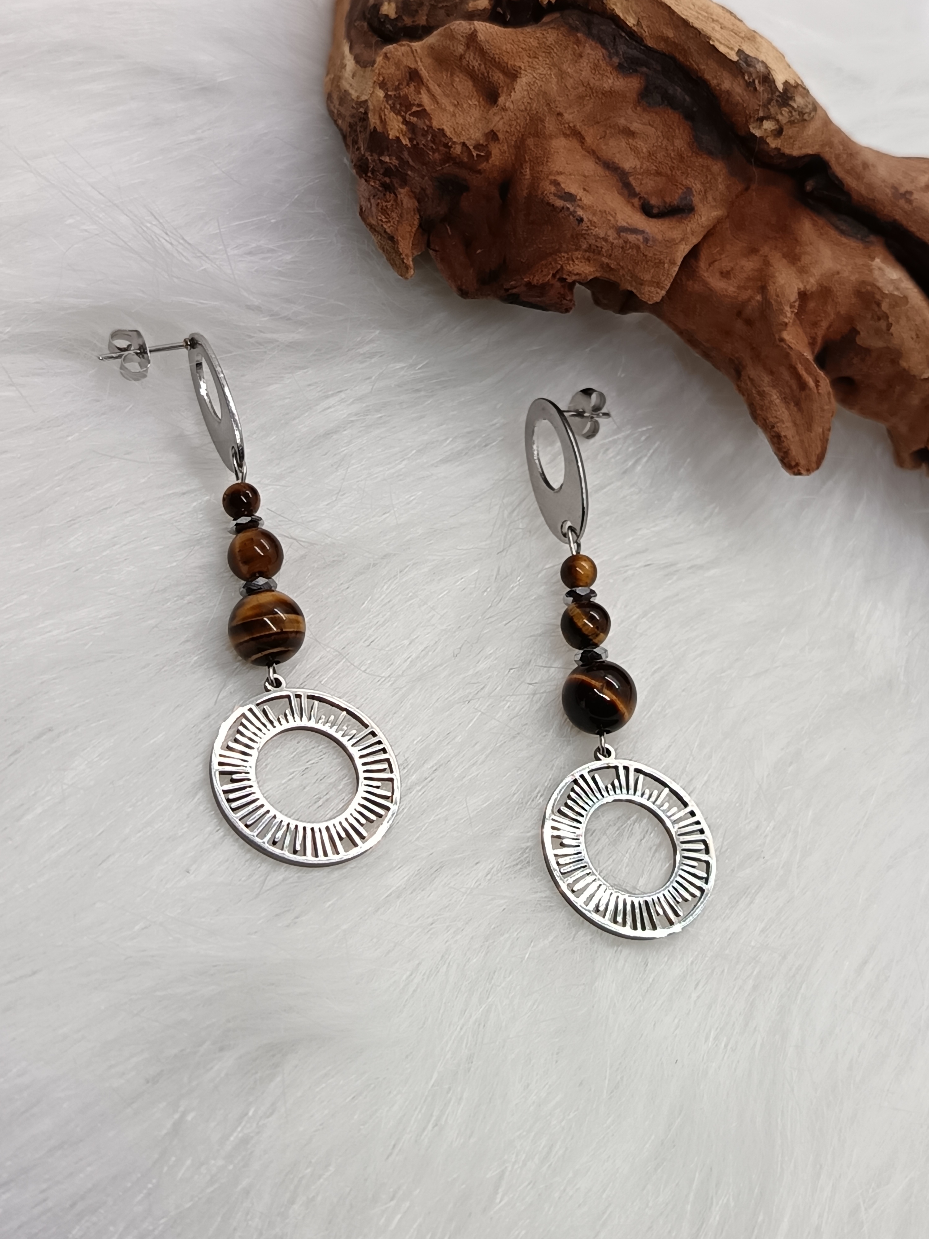 Boucles d'oreilles "soleil" en œil de tigre