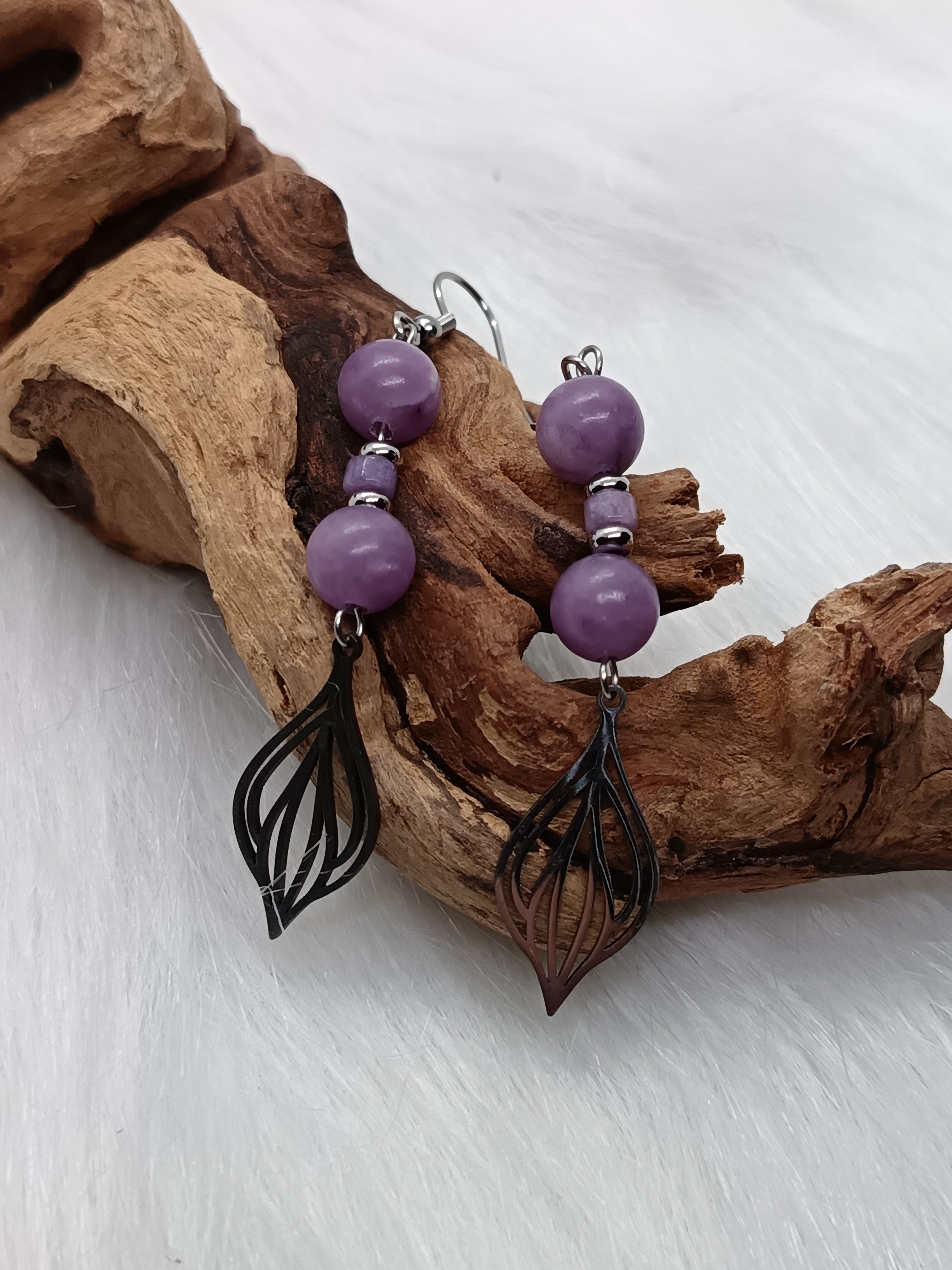 Boucles d'oreilles "paix intérieure" en lépidolite
