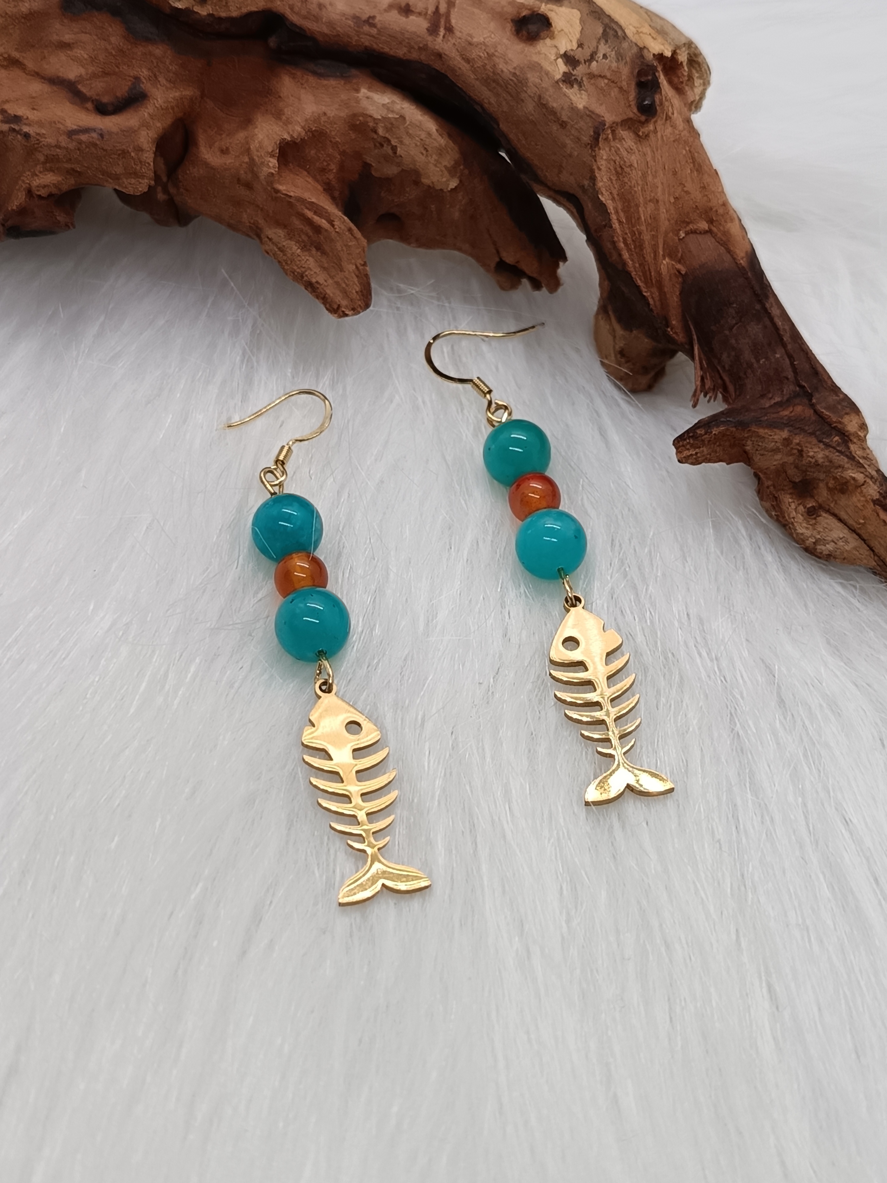 Boucles d'oreilles "poisson" en cornaline et amazonite