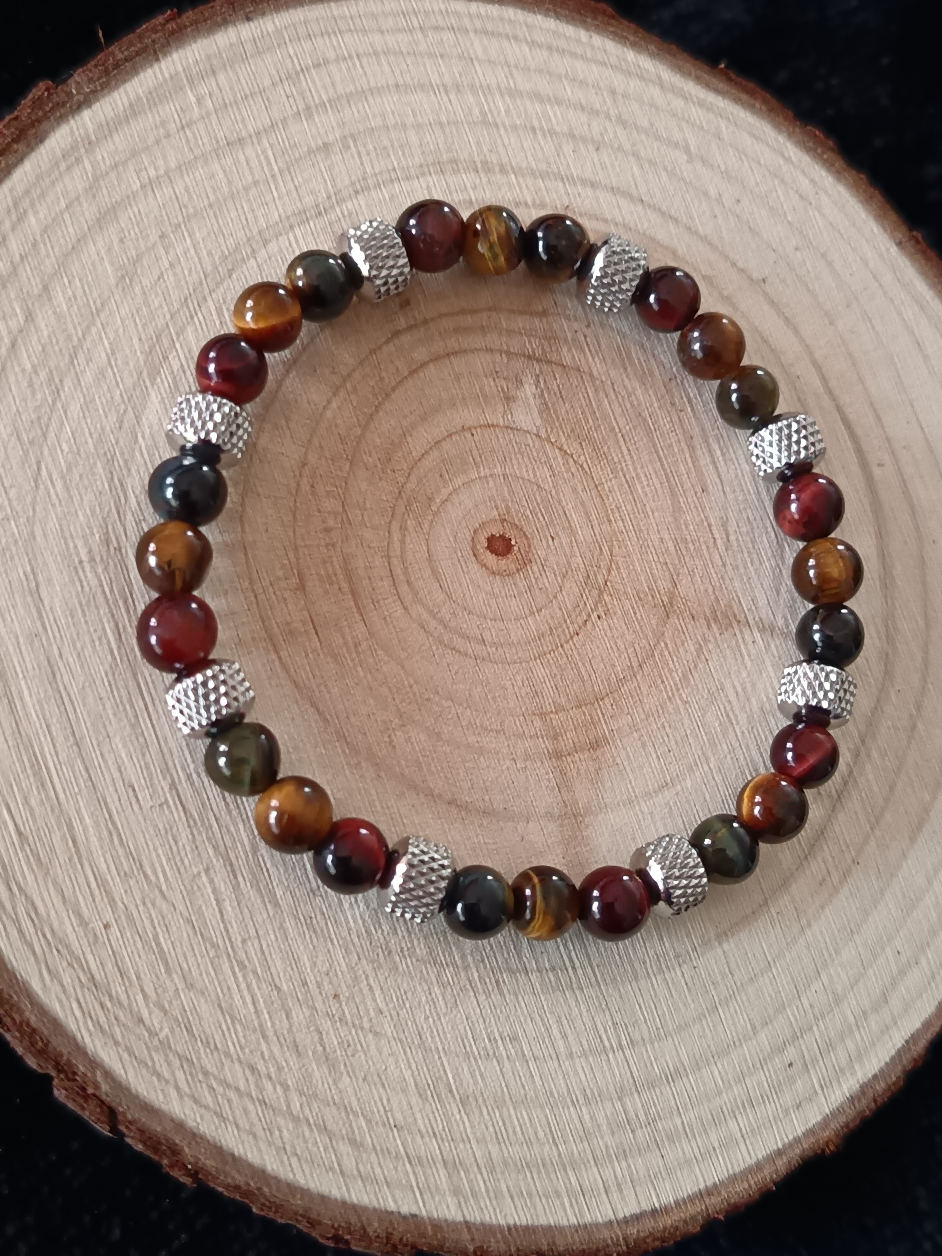 Bracelet "courage" en œil de taureau, faucon et tigre