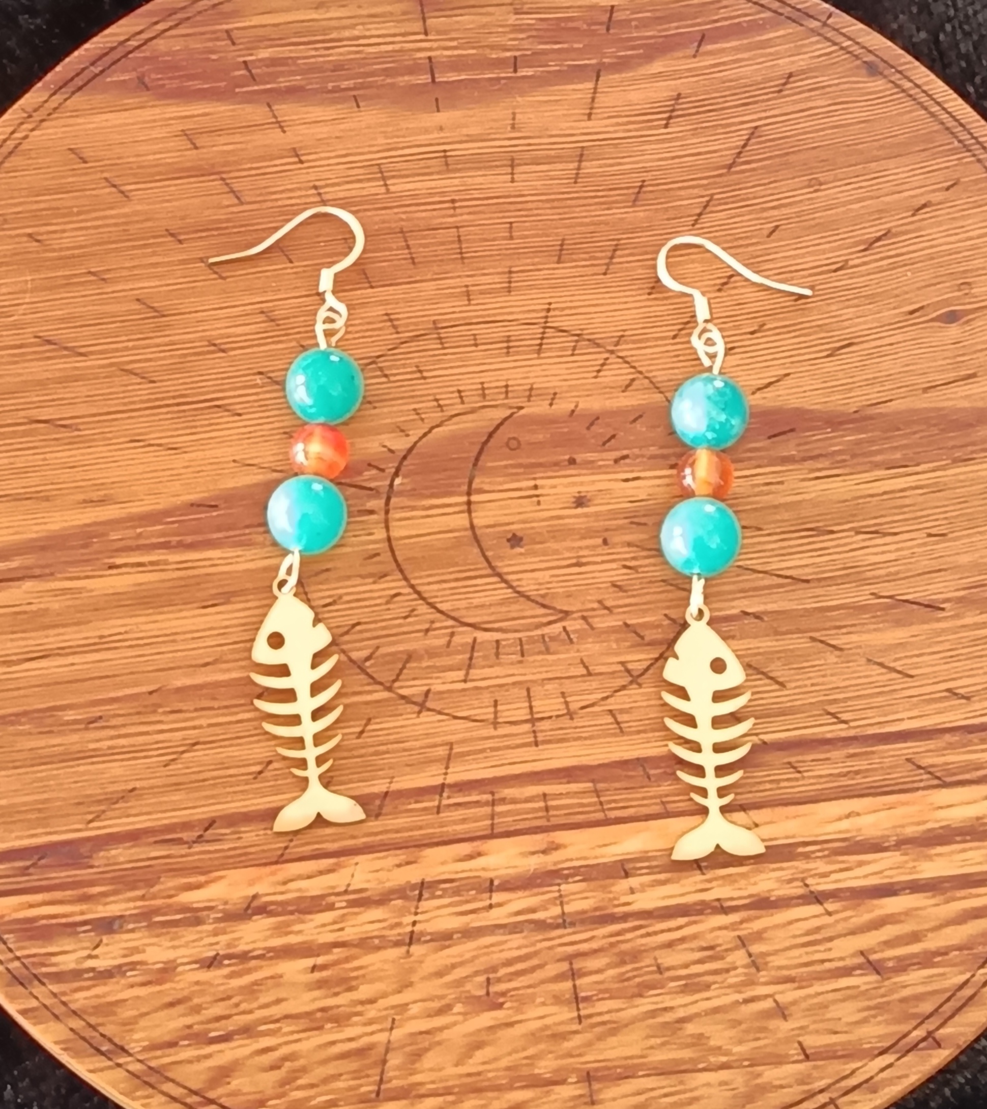 Boucles d'oreilles "poisson" en cornaline et amazonite