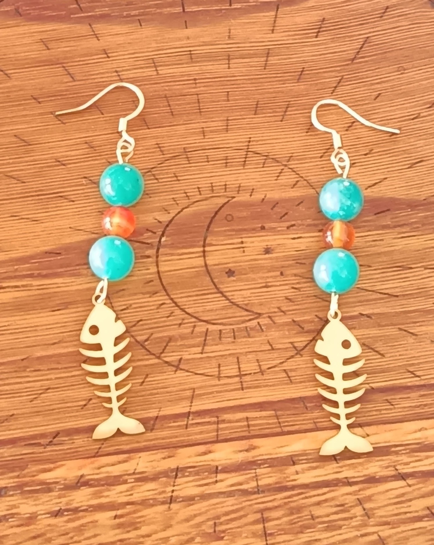 Boucles d'oreilles "poisson" en cornaline et amazonite