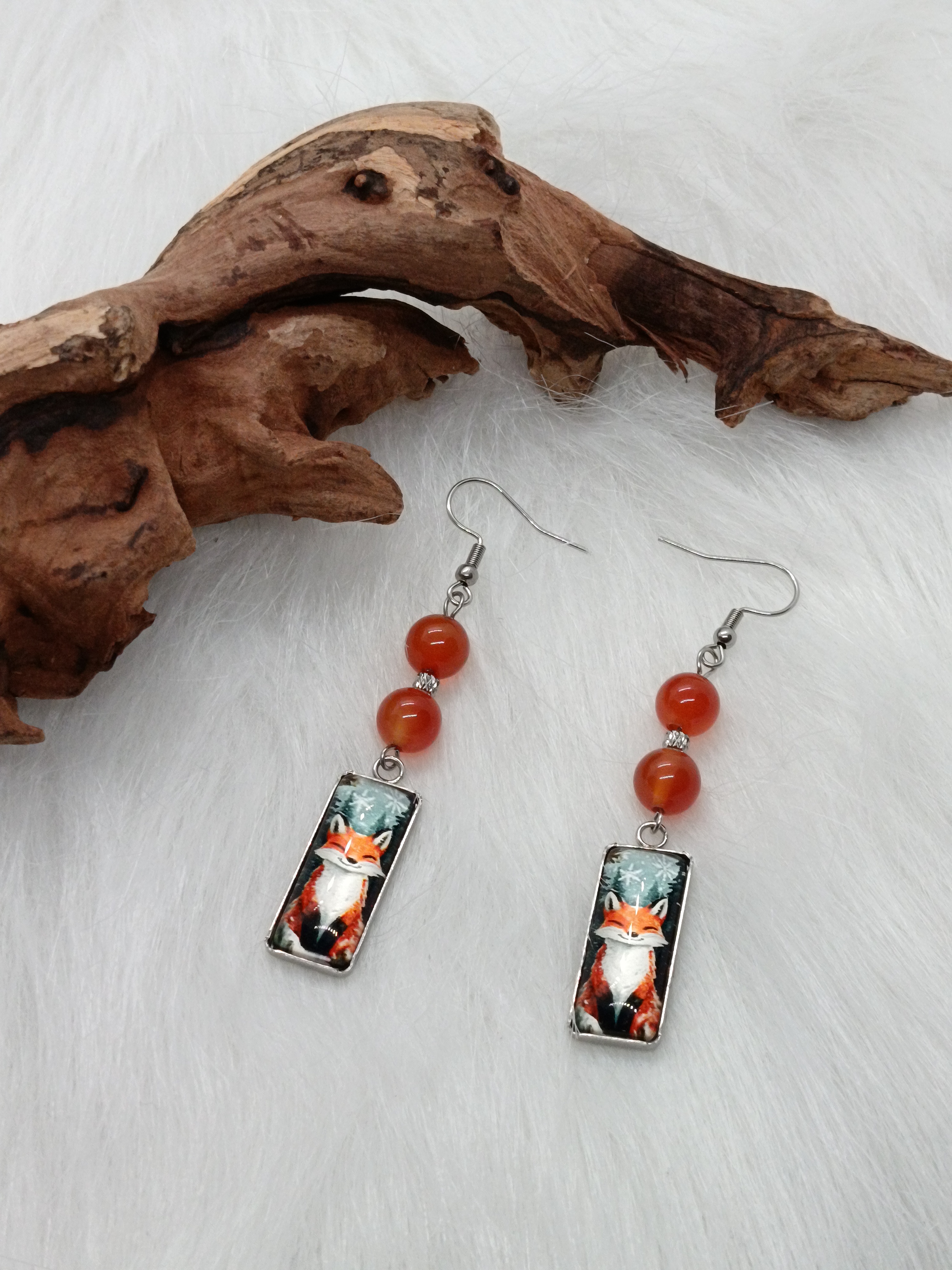 Boucles d'oreilles "renard" en cornaline