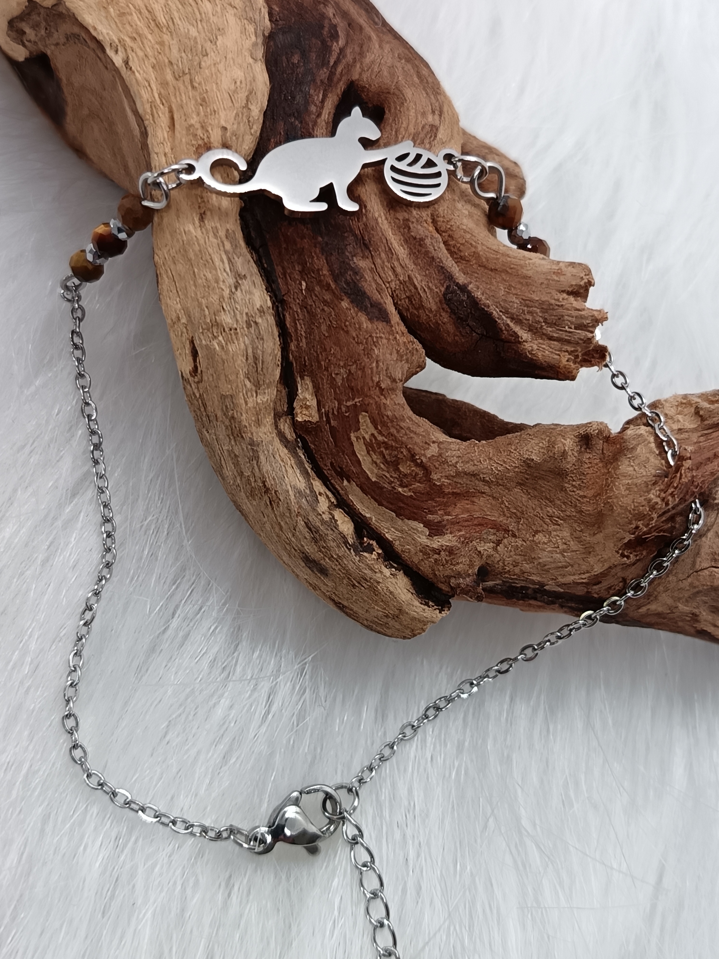 Bracelet de cheville "chat" en œil de tigre