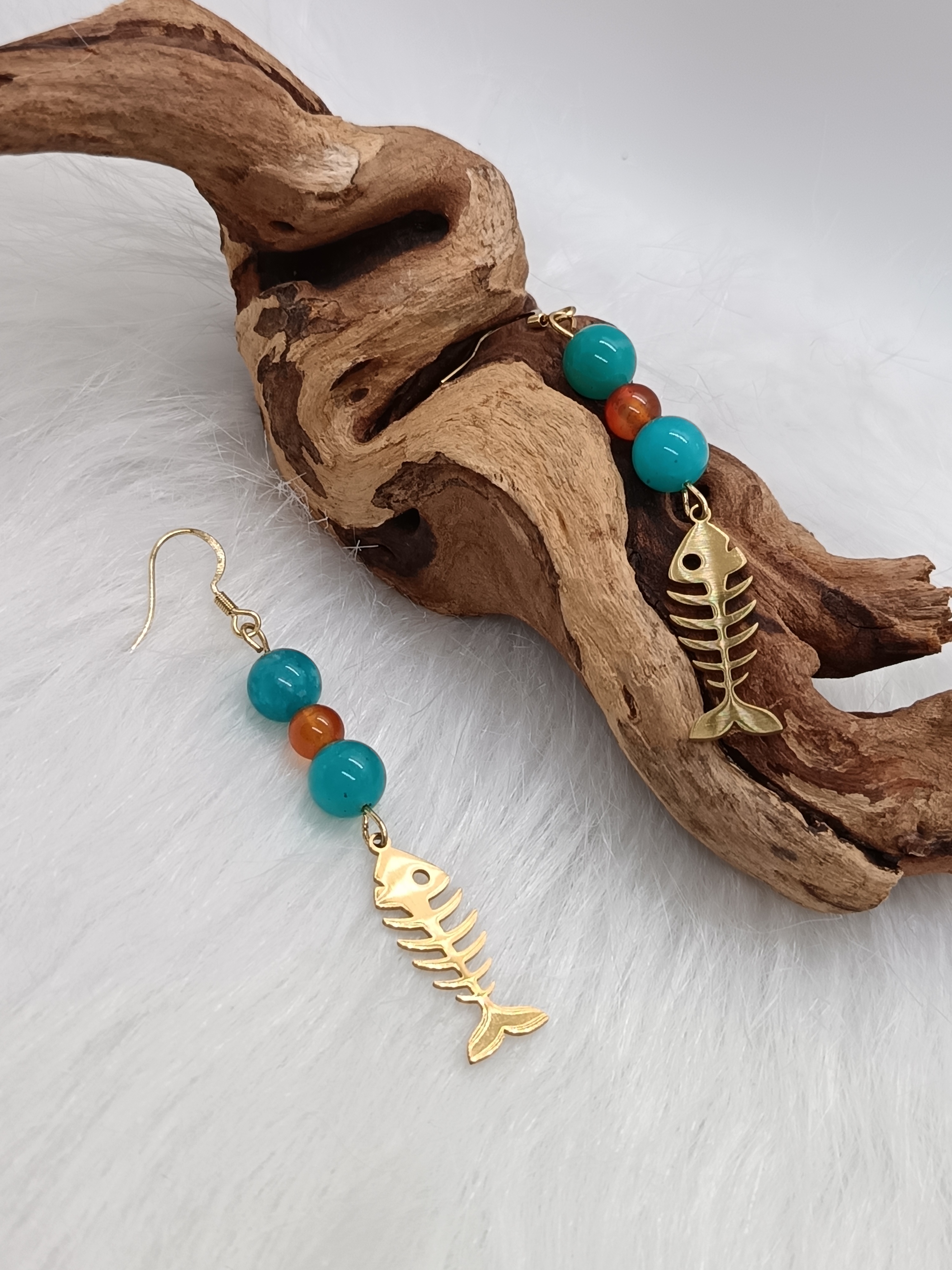 Boucles d'oreilles "poisson" en cornaline et amazonite