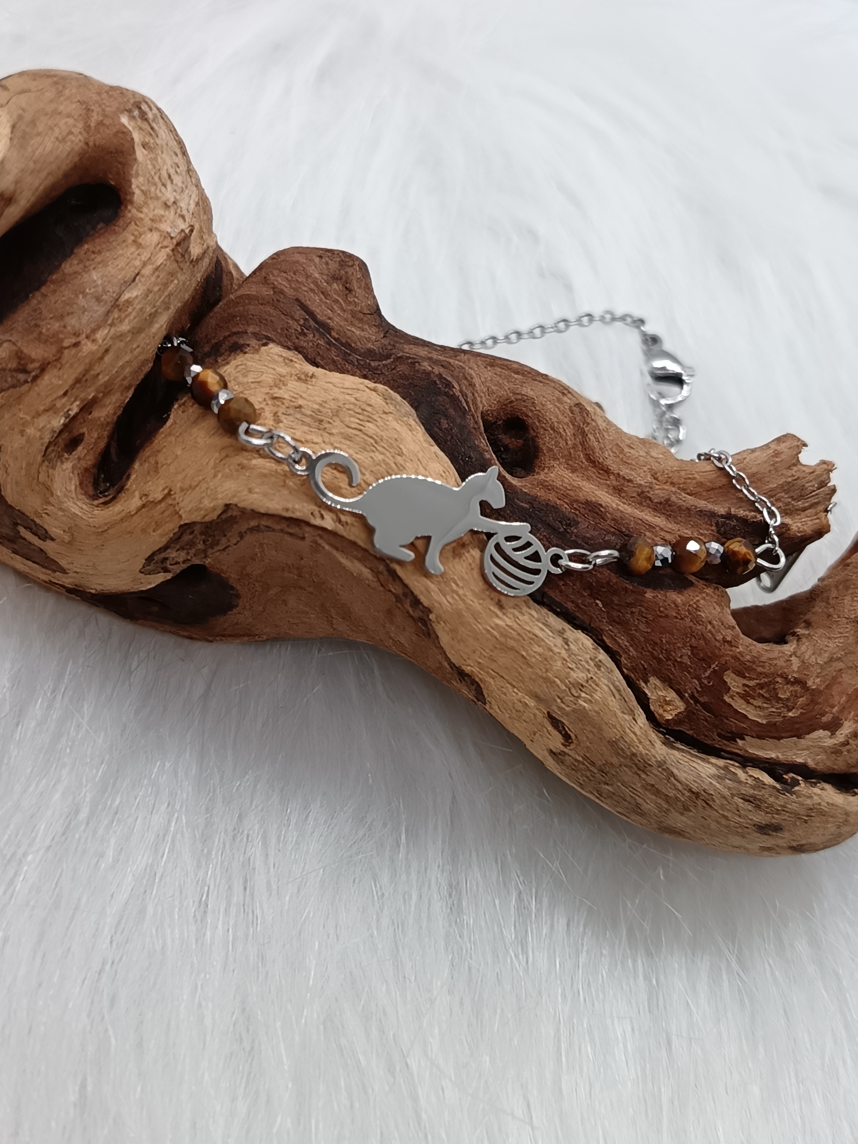 Bracelet de cheville "chat" en œil de tigre