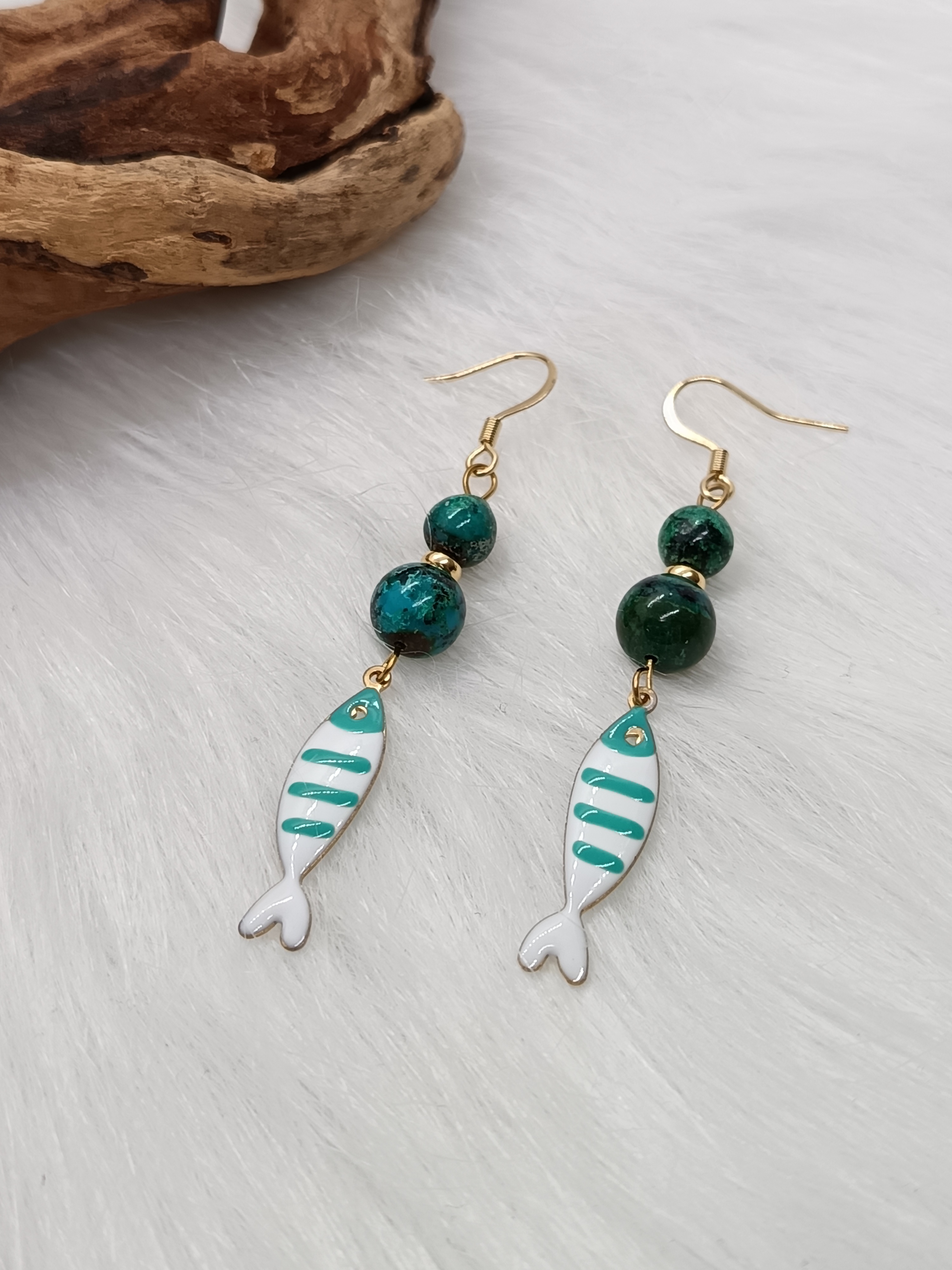 Boucles d'oreilles "petit poisson" en chrysocolle 