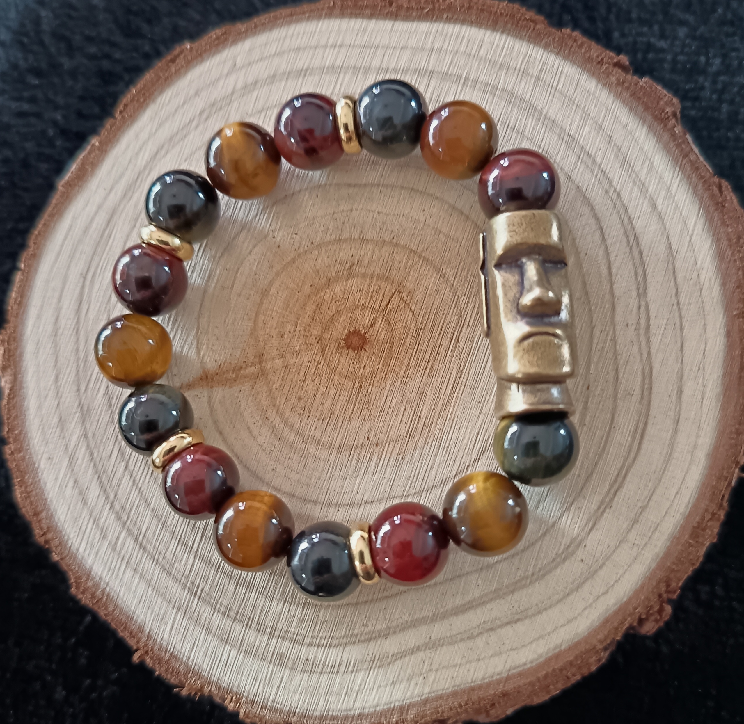 Bracelet "protection" en œil de tigre, faucon et taureau