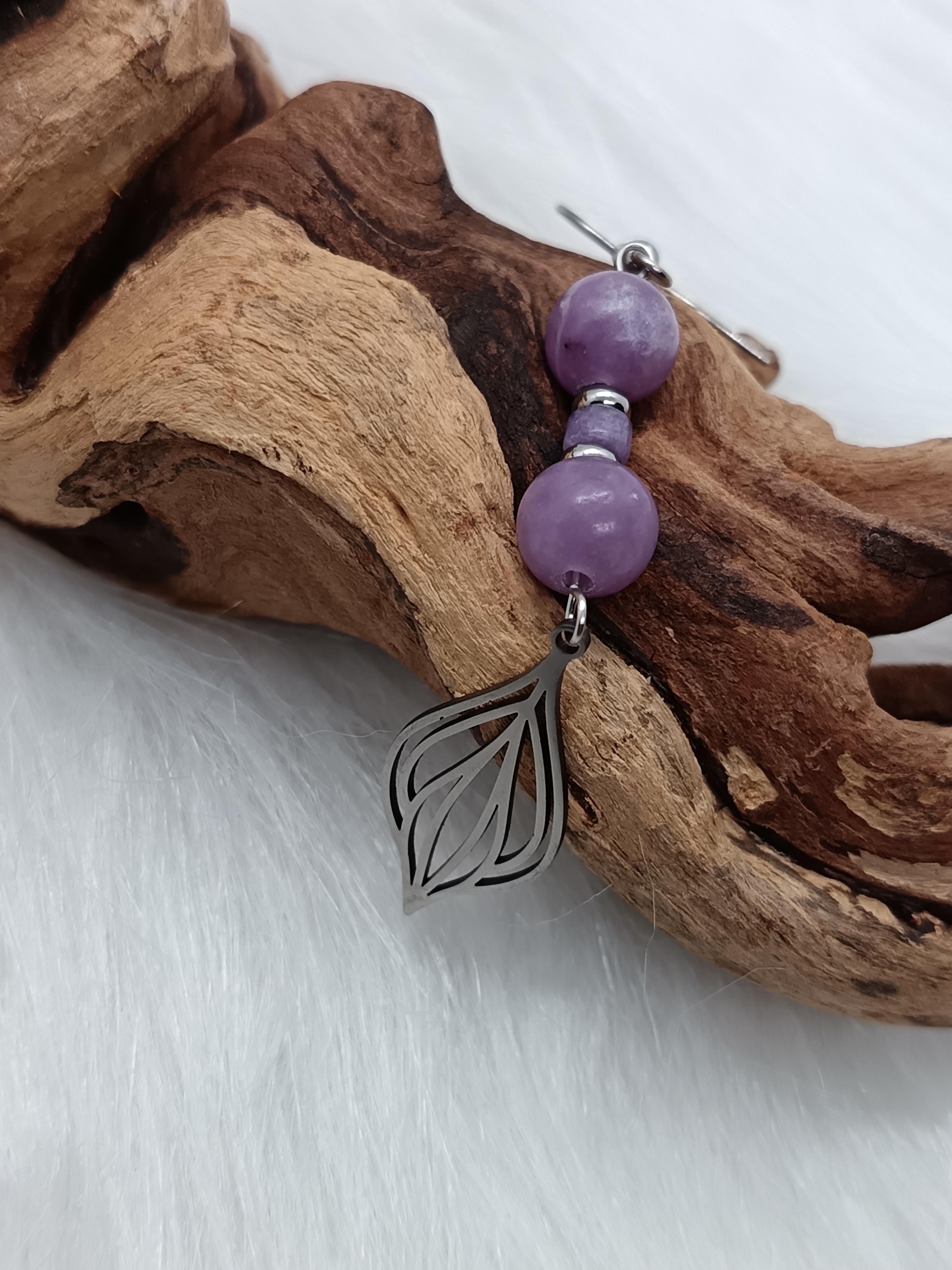 Boucles d'oreilles "paix intérieure" en lépidolite