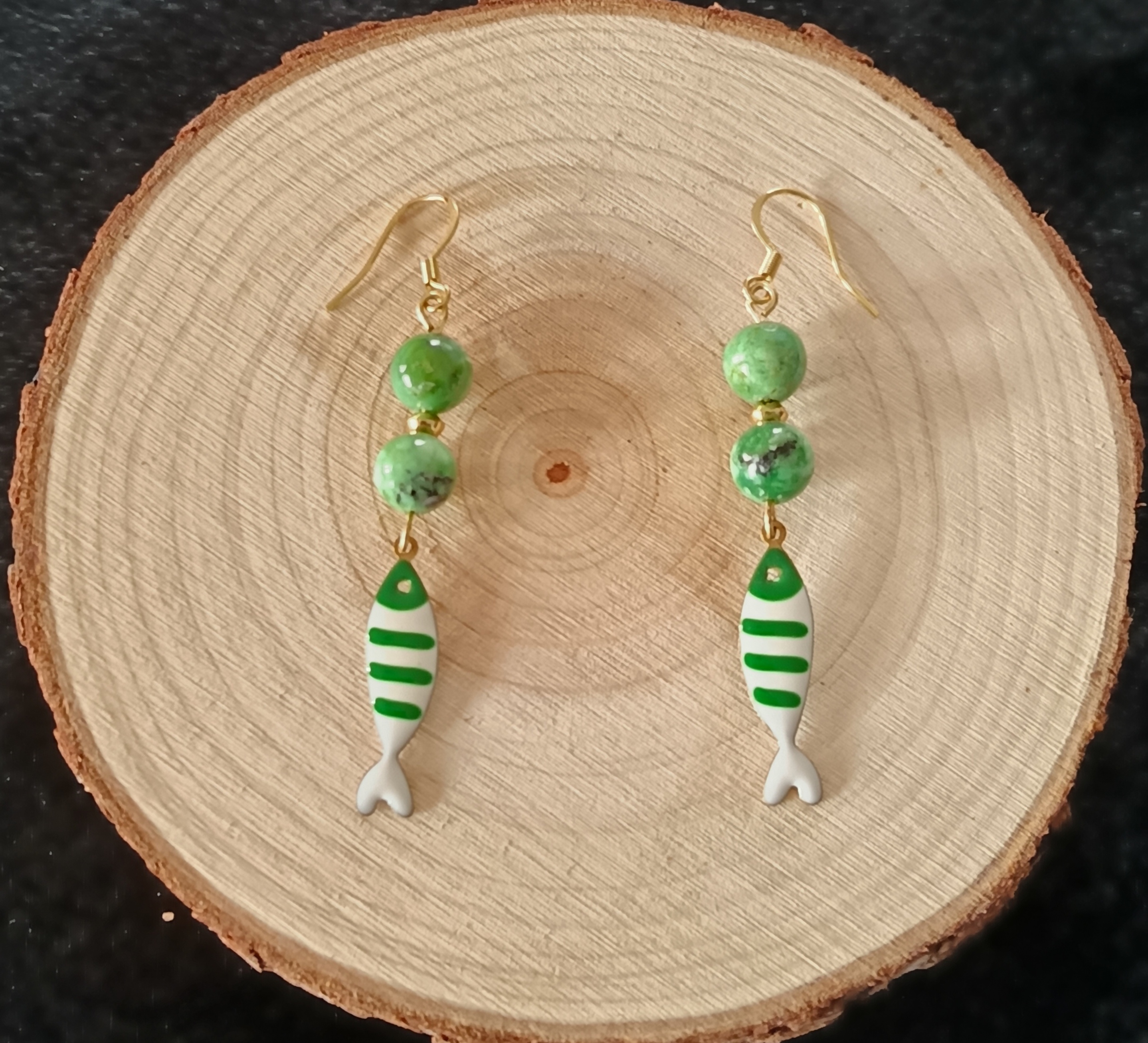 Boucles d'oreilles "poisson" en variscite 