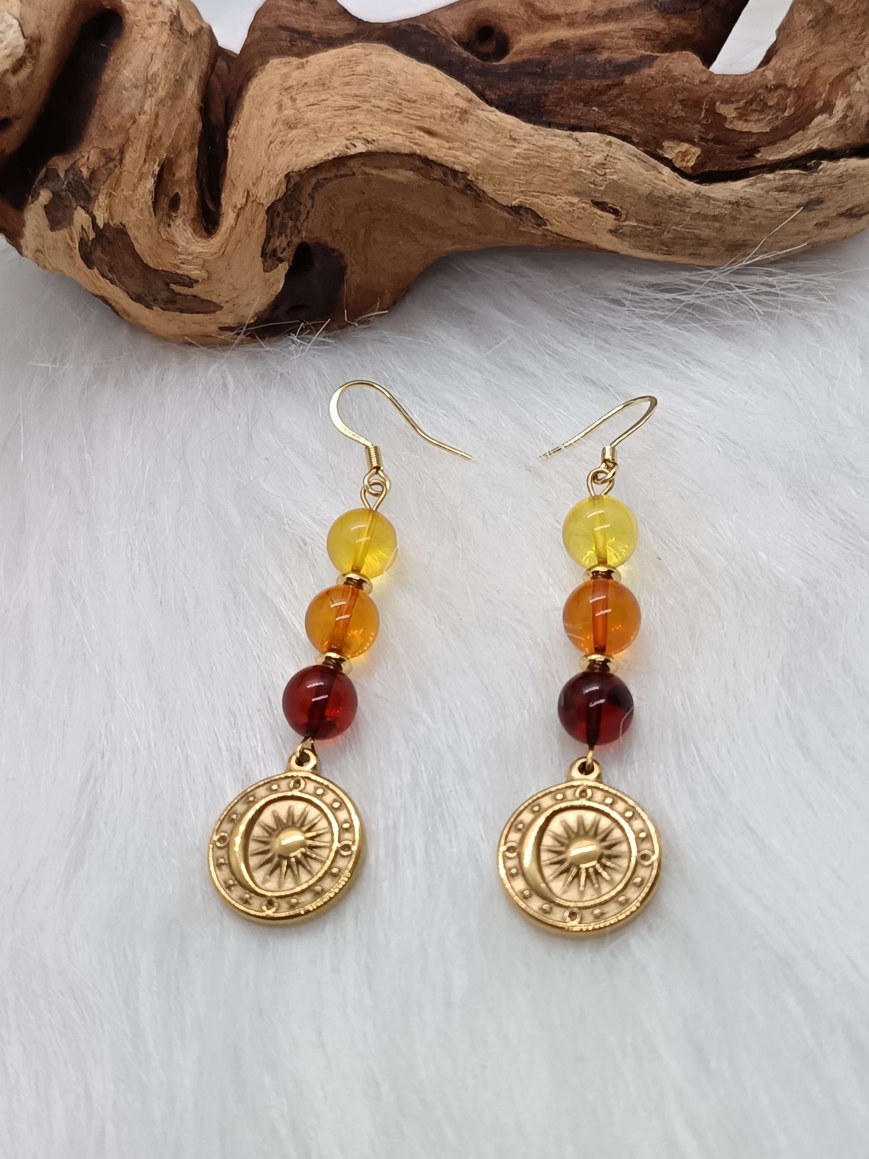 Boucles d'oreilles "énergie solaire" en ambre naturelle 