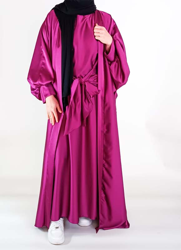 Abaya 2 pièces satin avec noeud