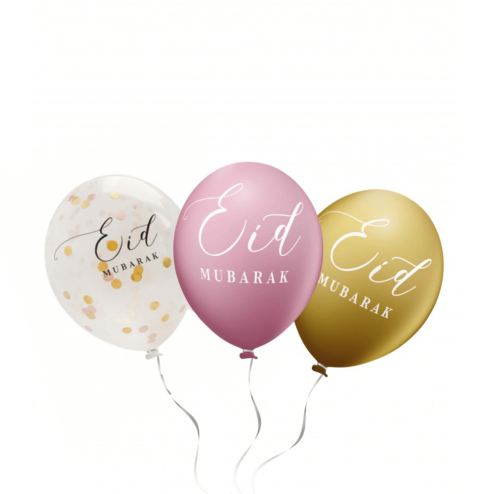 Ballon "EID MUBARAK" - lot de 6 pièces - blanc doré et rose
