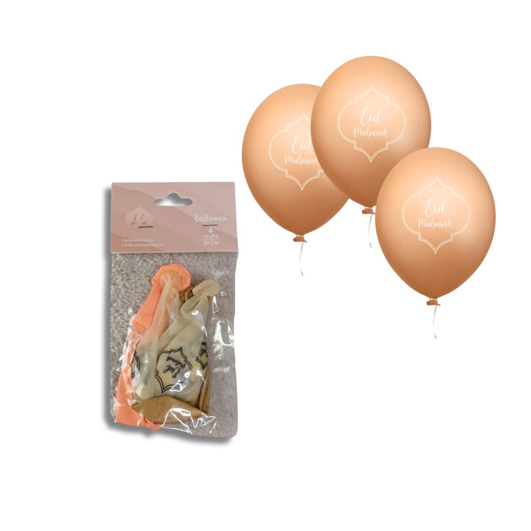 Ballon "EID MUBARAK" - lot de 6 pièces - blanc orangé et doré