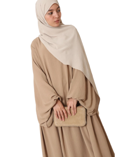 Abaya HAFSA évasée en tissu jazz – manches bouffantes, robe mastour élégante, made in Italy