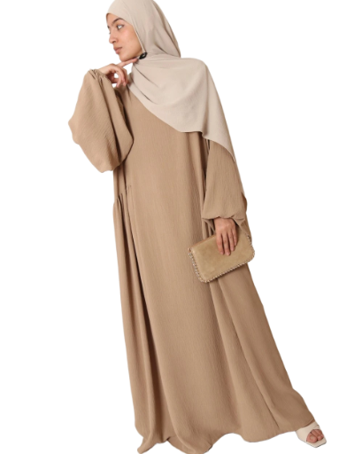 Abaya HAFSA évasée en tissu jazz – manches bouffantes, robe mastour élégante, made in Italy