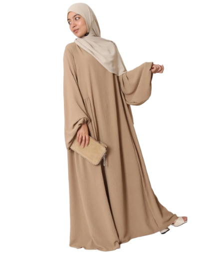 Abaya HAFSA évasée en tissu jazz – manches bouffantes, robe mastour élégante, made in Italy
