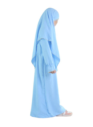 Ensemble abaya khimar 4-16  ans bleu ciel