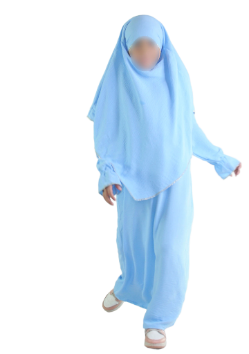 Ensemble abaya khimar 4-16  ans bleu ciel
